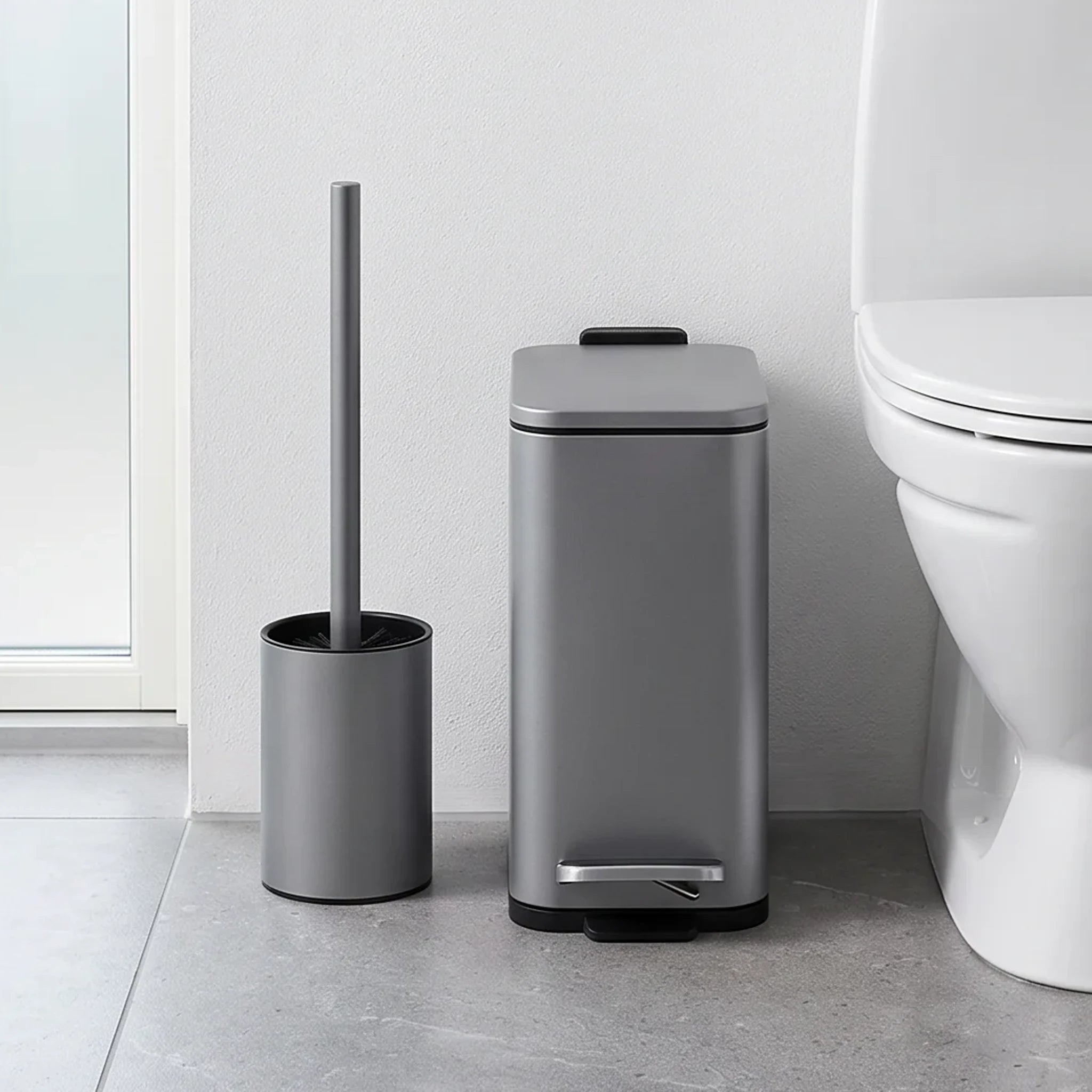 Toilet Set Bin & Brush Grey DON