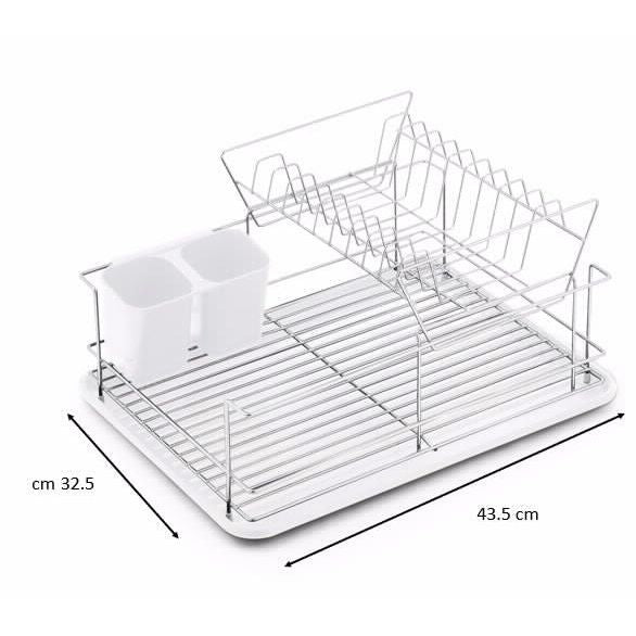 Dish Rack 2 Tier with Tray & Cutlery Holder White CL343-W