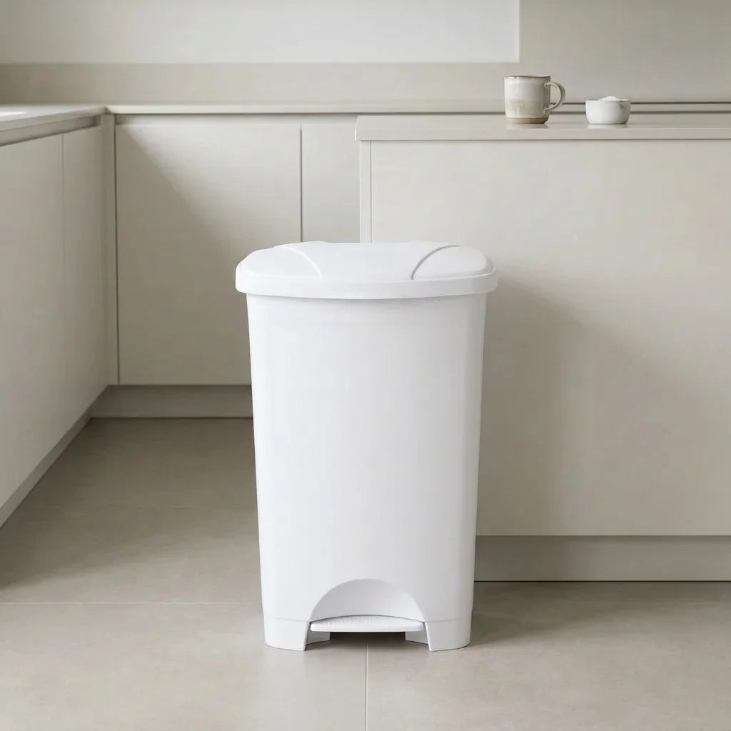 Kitchen Pedal Plastic Trash Bin 50L with Inner Bin White