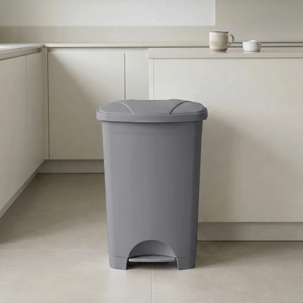 Kitchen Pedal Plastic Trash Bin 50L with Inner Bin Grey