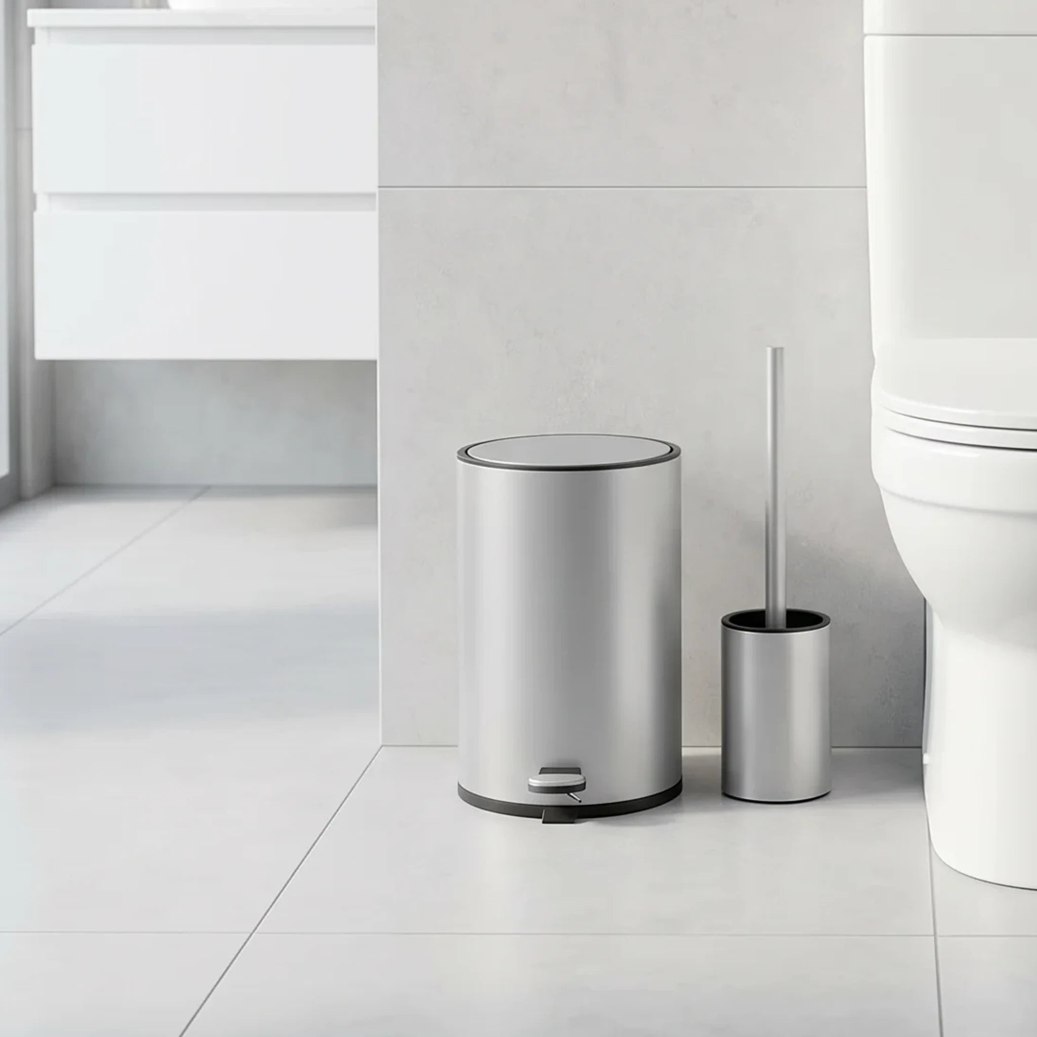 Toilet Set Bin & Brush ALIN Grey Matte