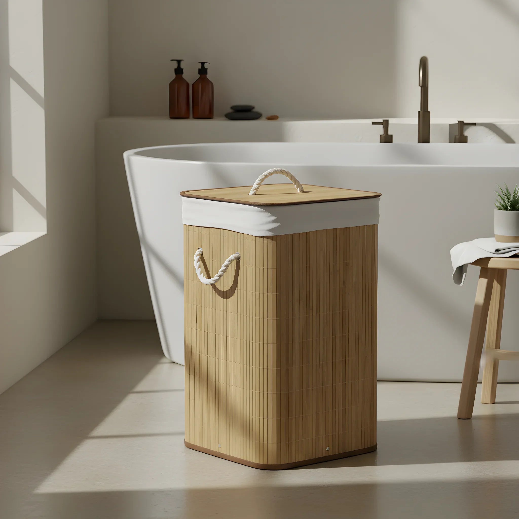 Bamboo Square Laundry Basket Natural