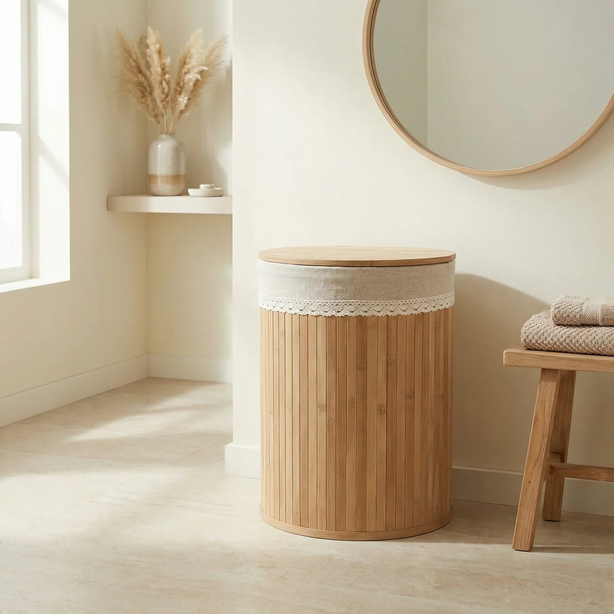 Bamboo Round Laundry Basket