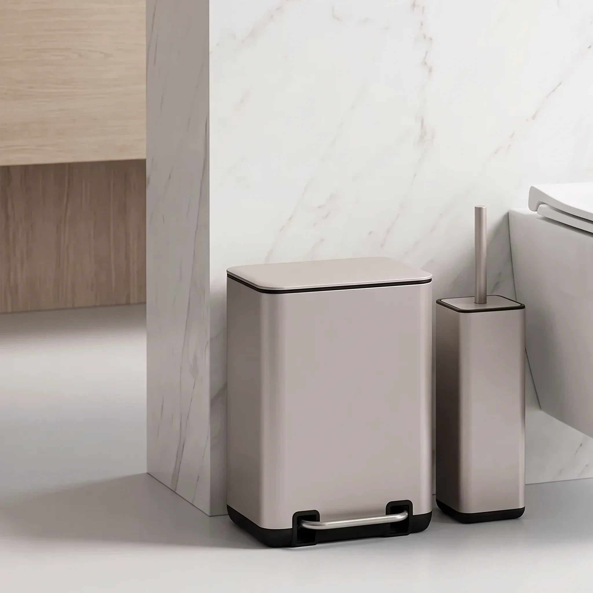 Toilet Set Bin & Brush Grey Matte LIBBI