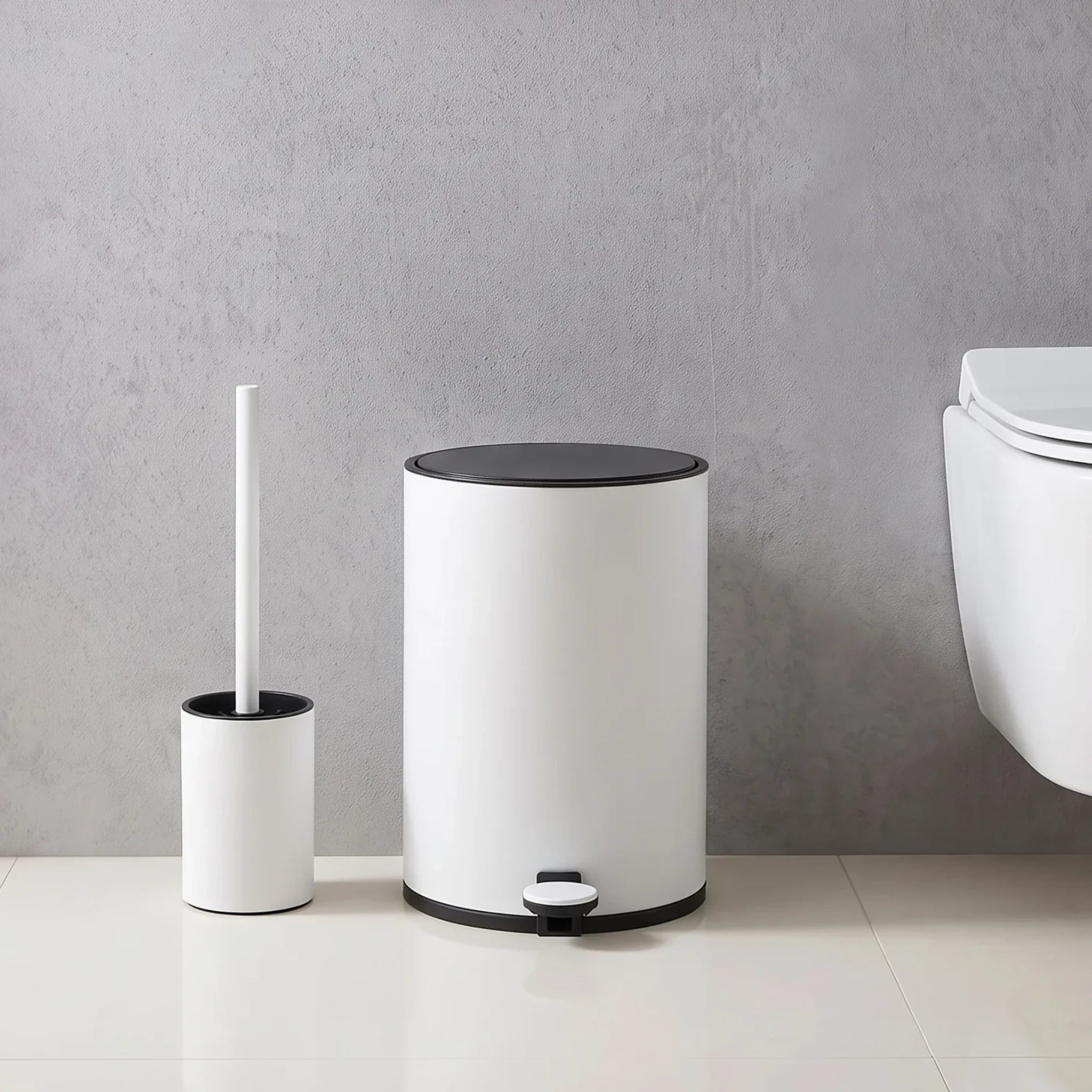 Toilet Set Bin & Brush ALIN White Matte