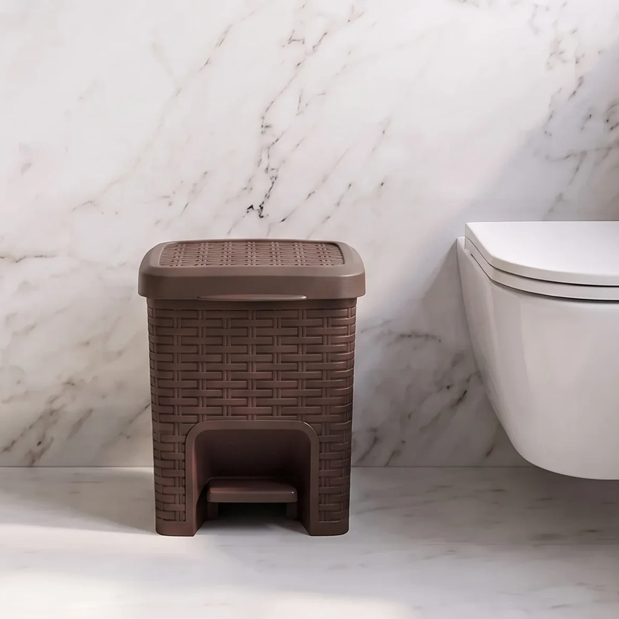 Square Brown Rattan Pedal Bin 6L