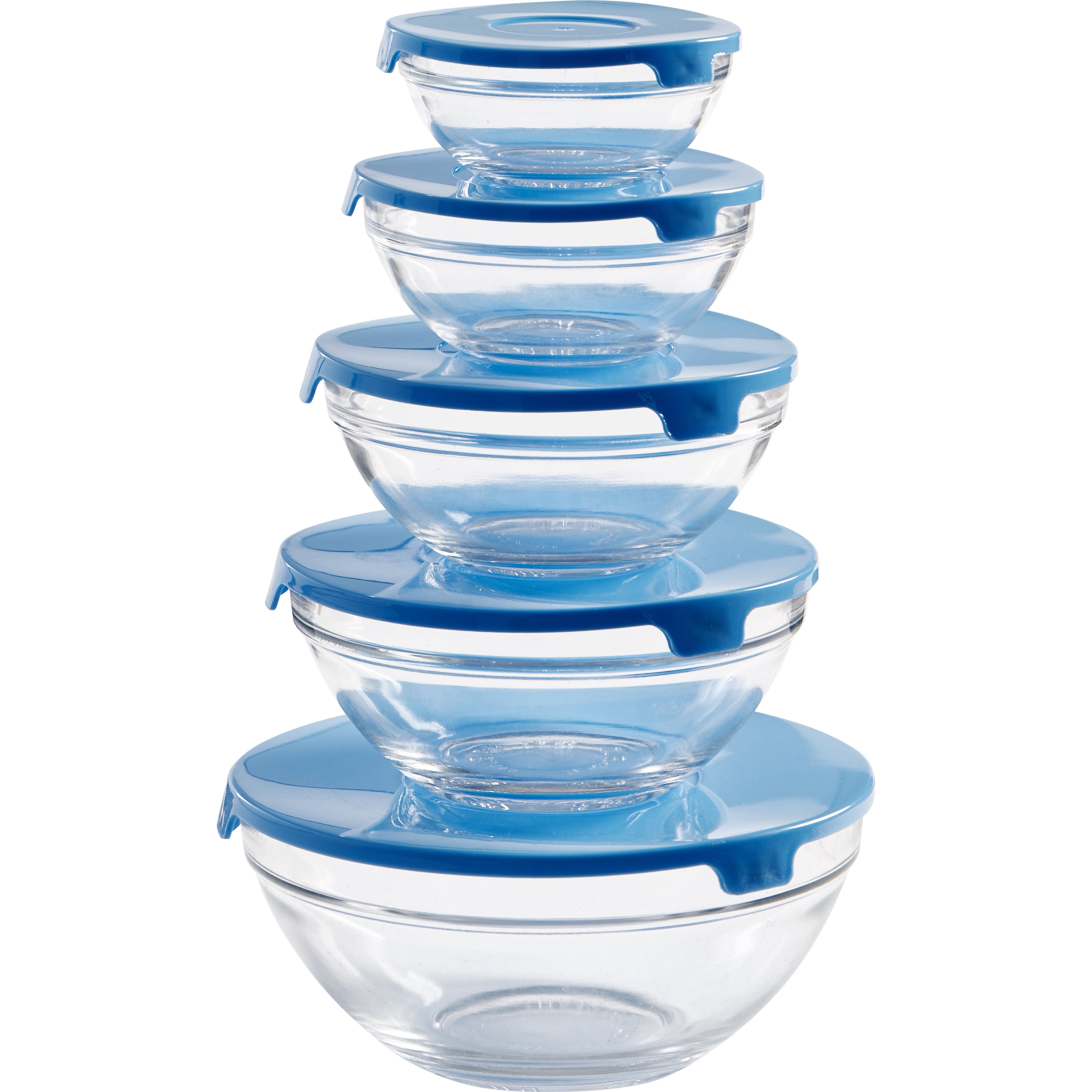 Small Glass Set 5 Bowls with Lid Blue