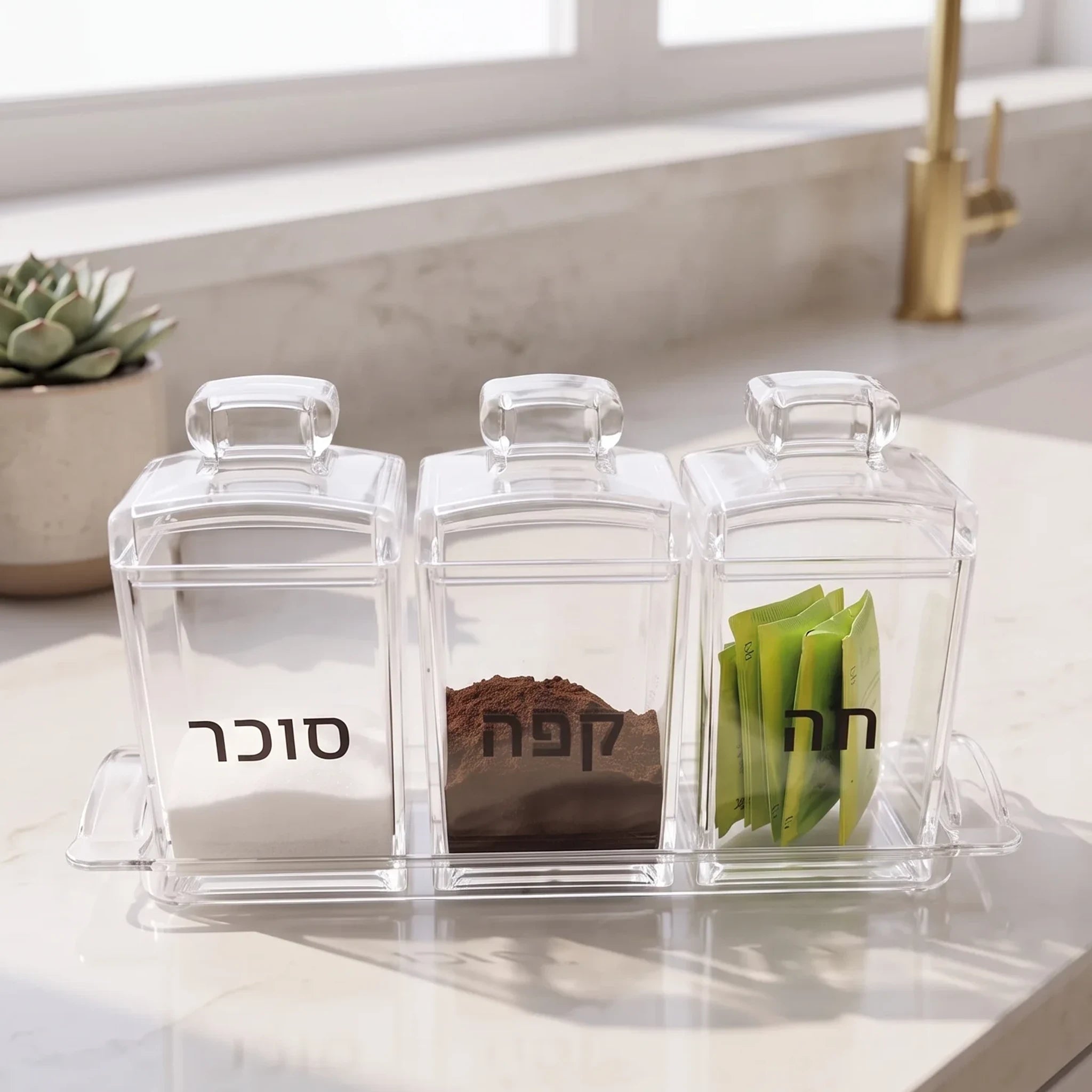Coffee Acrylic Set Tea Sugar with Tray