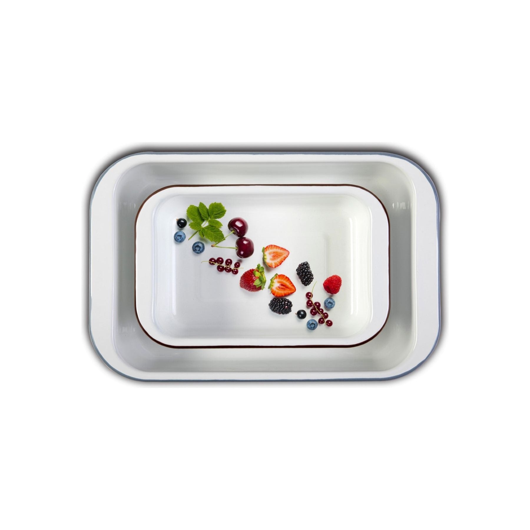 Enamel Pair Pans 25*38cm + 18*22cm ENAMELWARE White Food Appeal