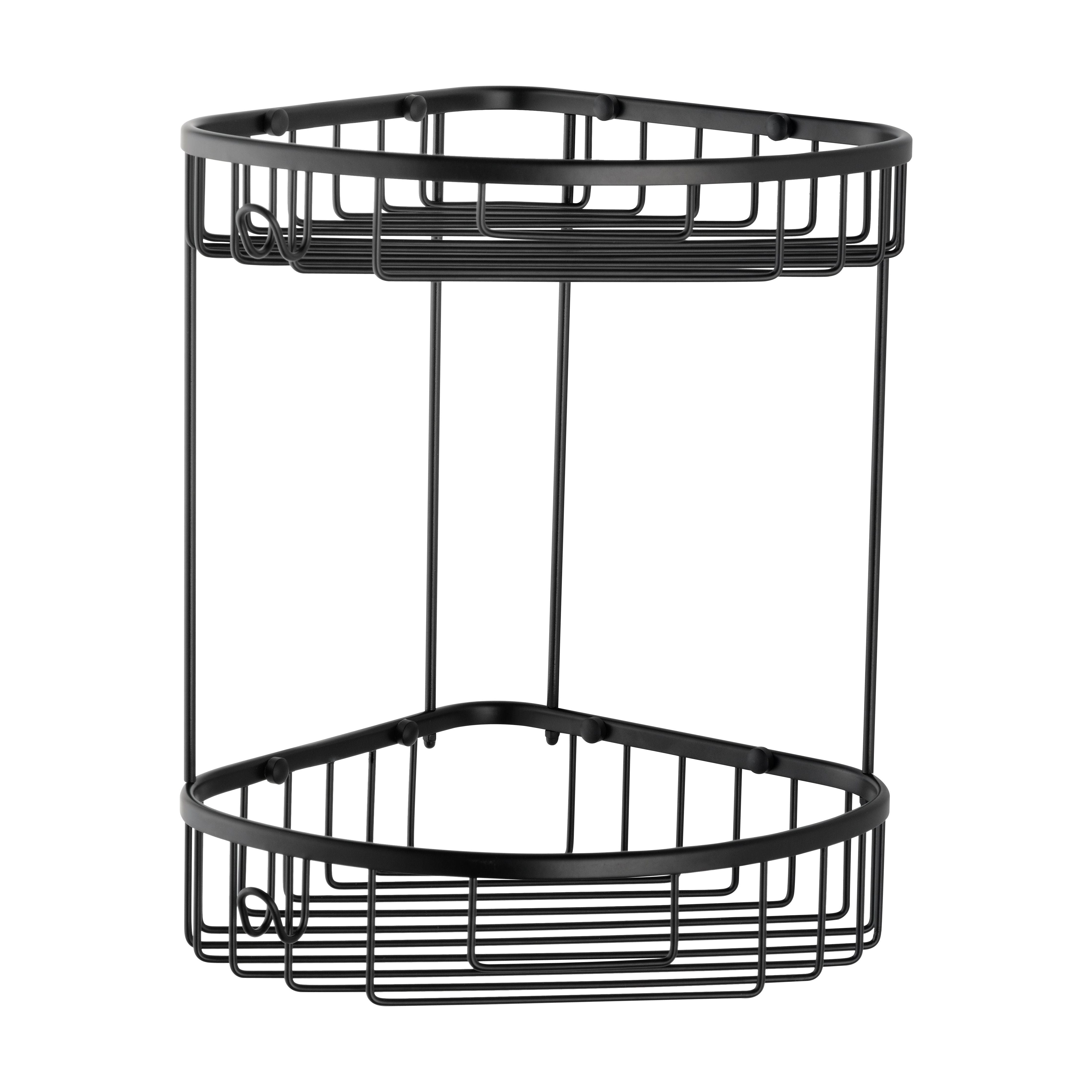 Corner Shower Shelf Mesh Double Brass Black Matte 26*23*30cm