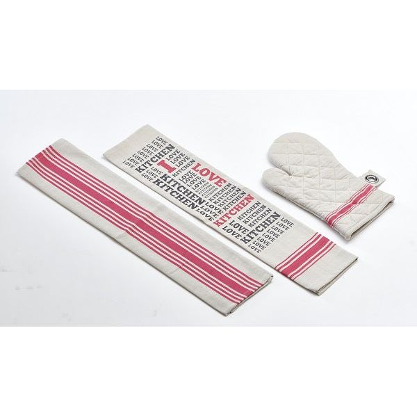 Pair Kitchen Towels I LOVE KITCHEN Pink