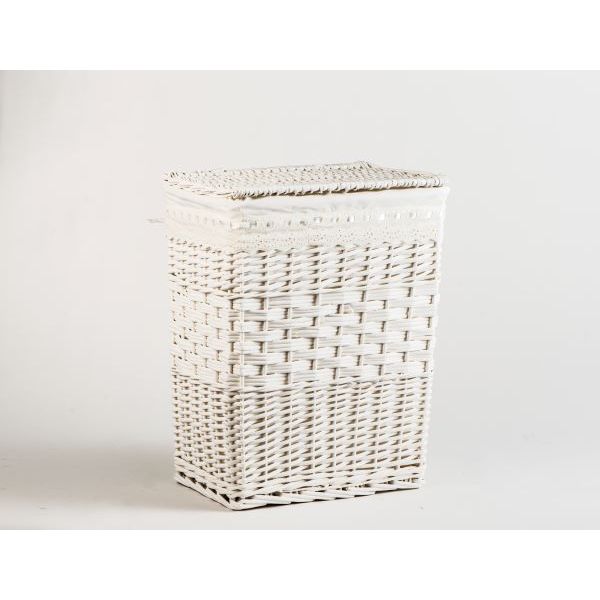 Rectangular White Laundry Basket Straw S
