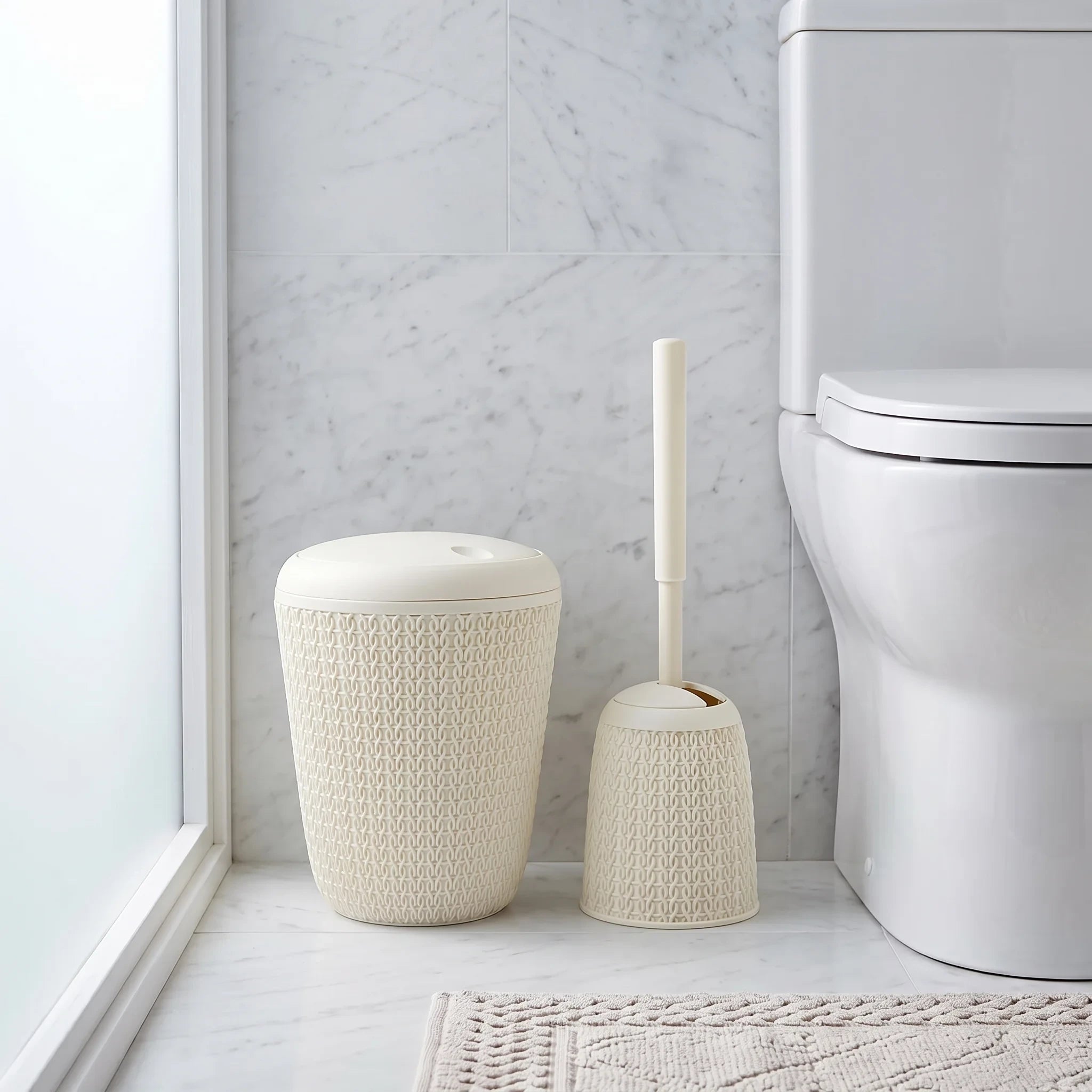 Bathroom Toilet Bin & Brush Set White - Crown