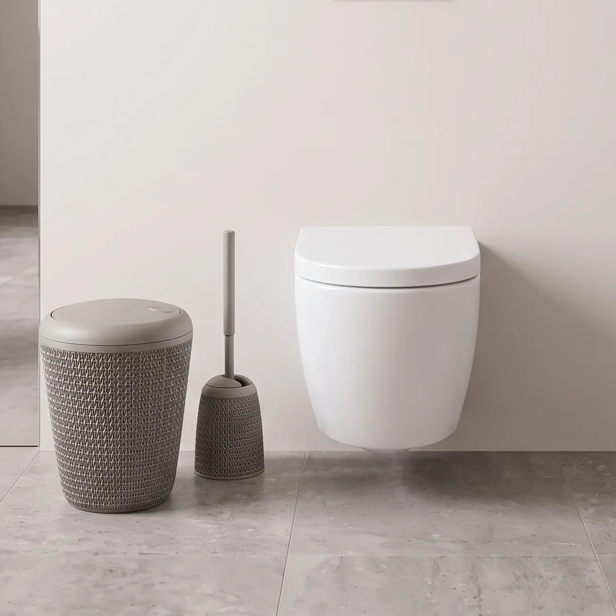 Bathroom Toilet Bin & Brush Set Grey Dark - Crown