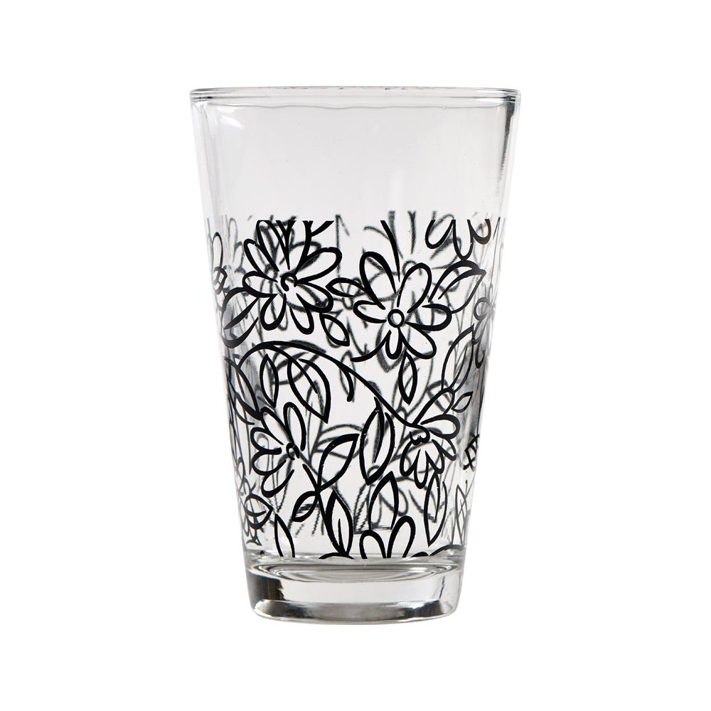 Glass Set 3 Cups Flower Black