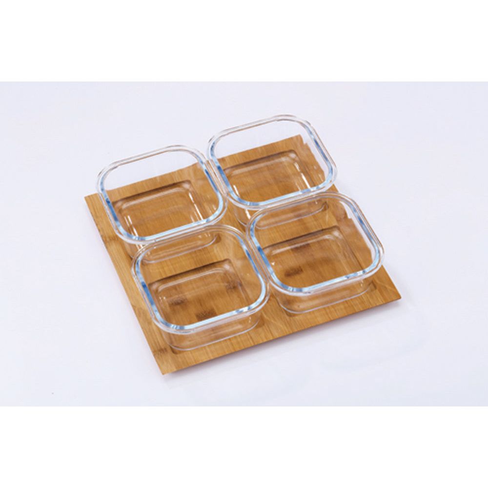 Small Serving Set 4 Bowls + Tray Wood