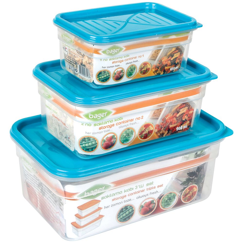 Storage Set 3 Boxes Lid Colorful 450ml / 900ml / 1.5L