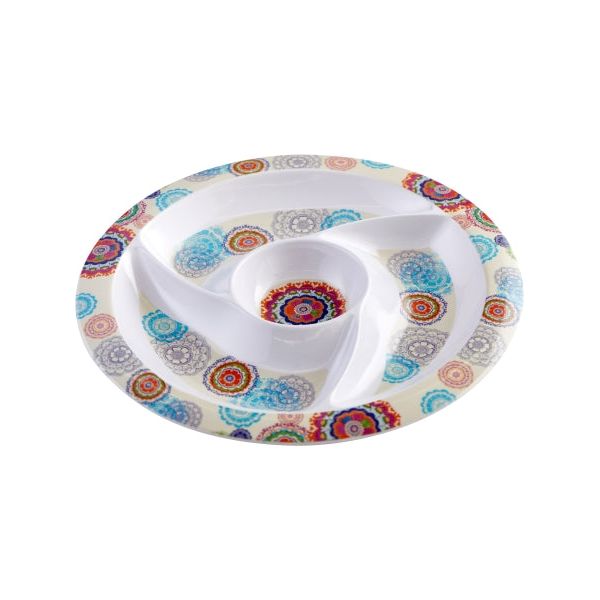 Serving Plate Divided L 3 Melamine Flowers