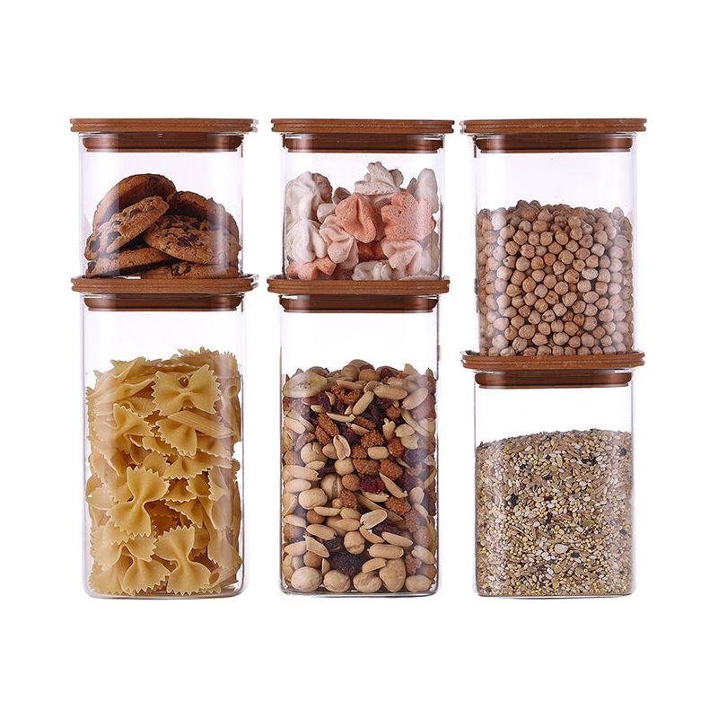 Storage Glass Set 6 Boxes with Lid Bamboo