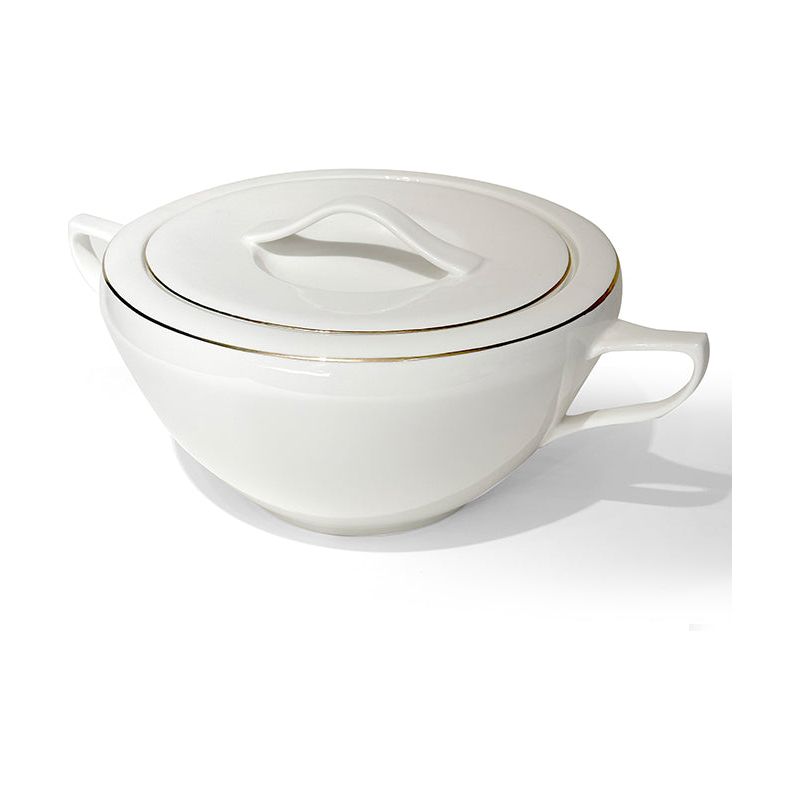 Soup Tureen Porcelain NEW BONE White Stripe Gold EBERN