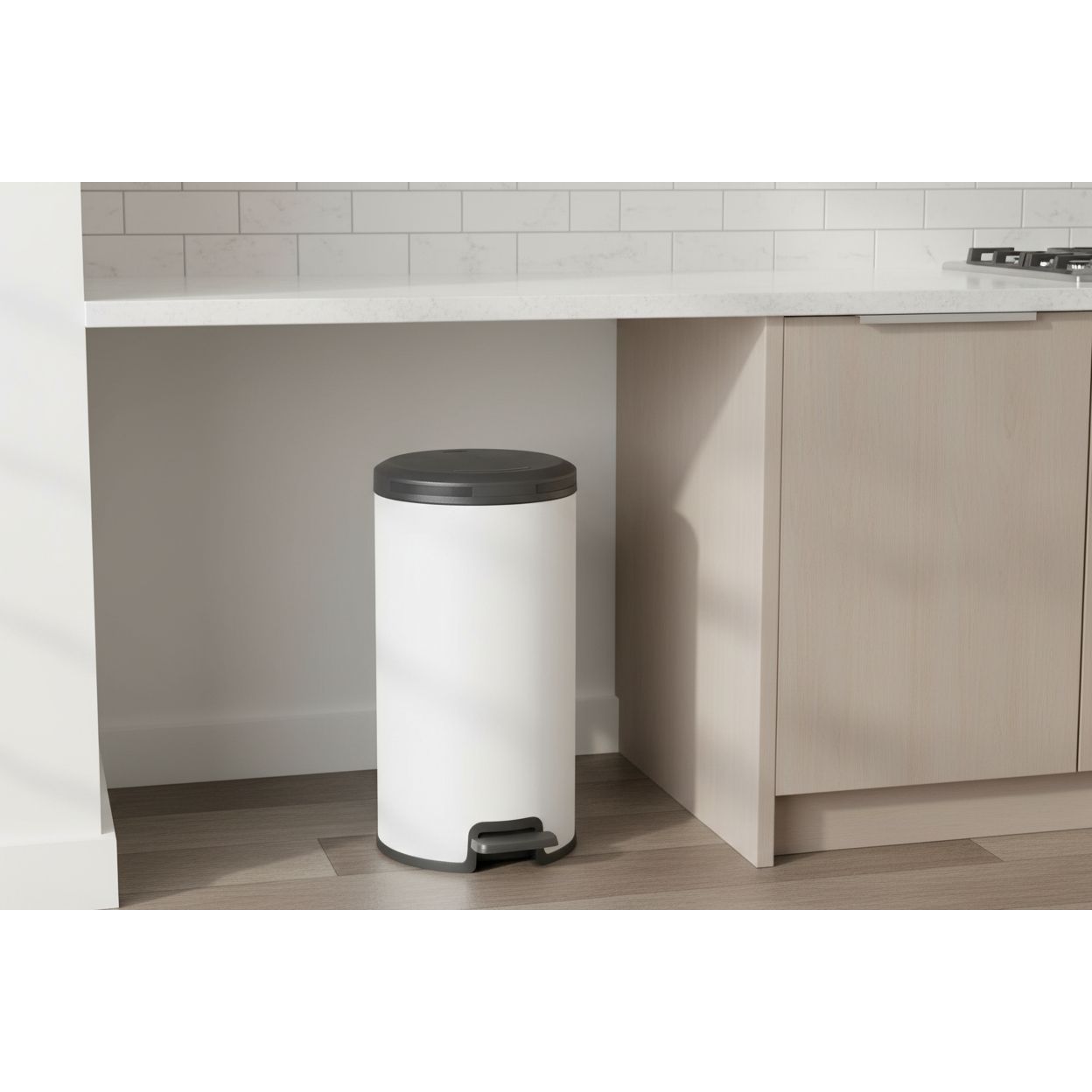 Pedal Kitchen Round Trash Bin 30L White
