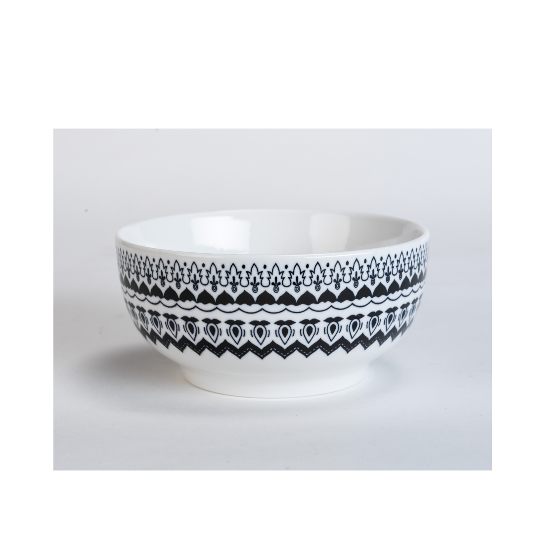 Porcelain Bowl 14cm Ethnic Black White