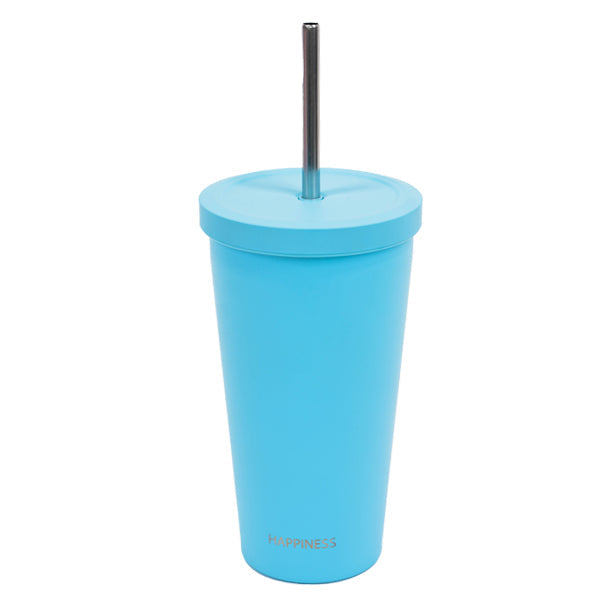 Cup with Straw Stainless Steel Wall Double Light Blue 8862566