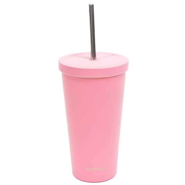 Cup with Straw Stainless Steel Wall Double Pink 8862542