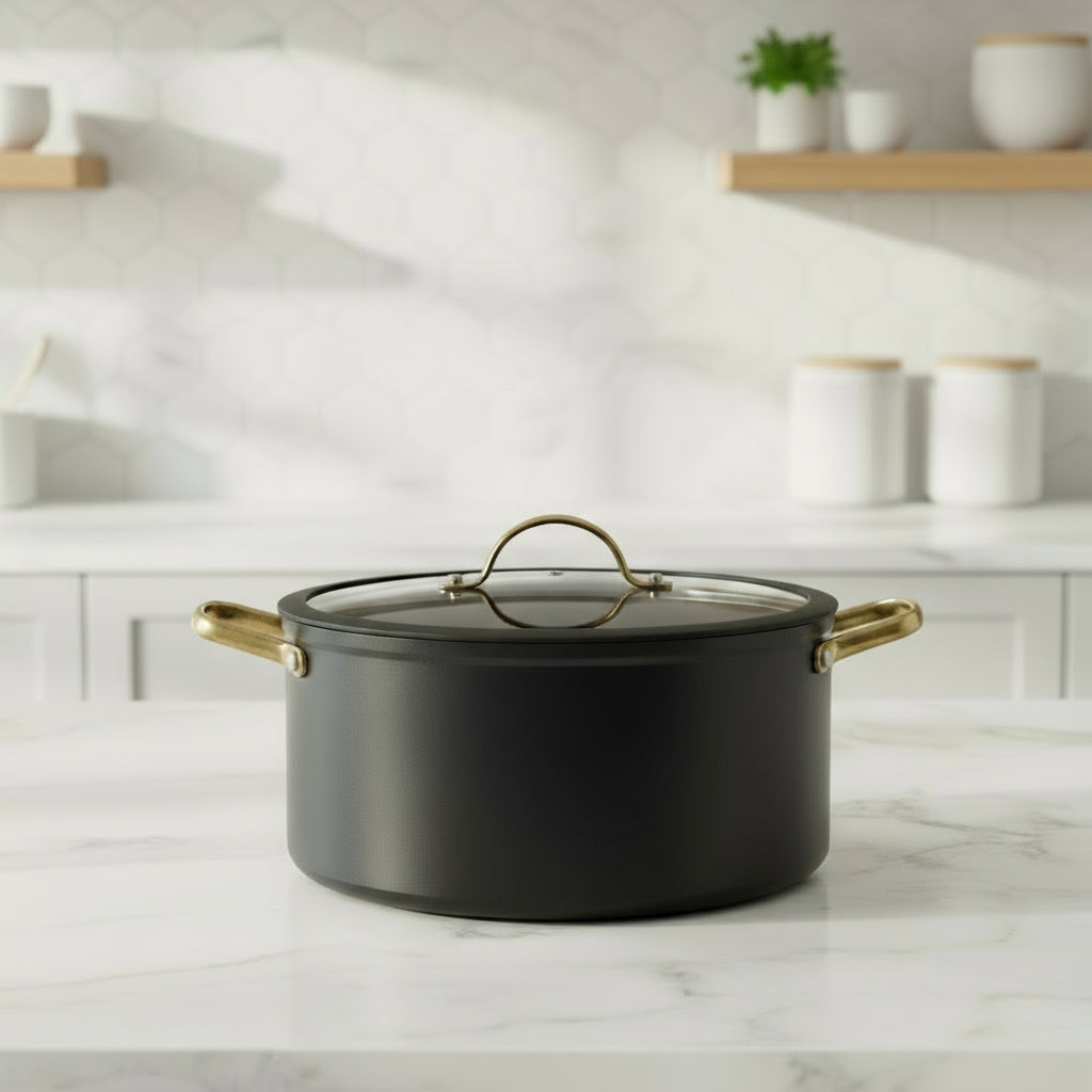 Black Pot 14*28cm 8.2L Handles Gold Platinum Soltam