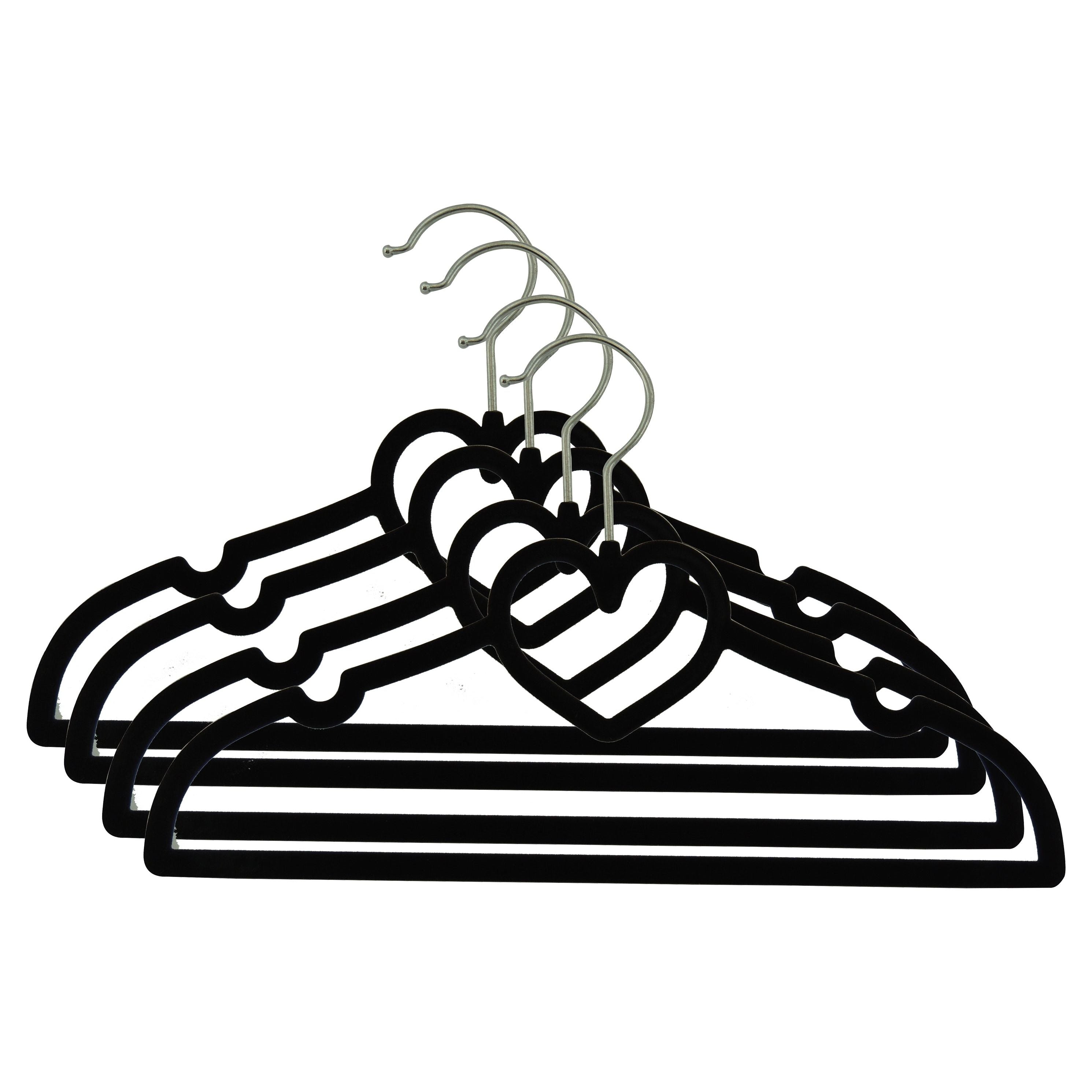 Velvet Set 4 Hangers Kids Black - HEART