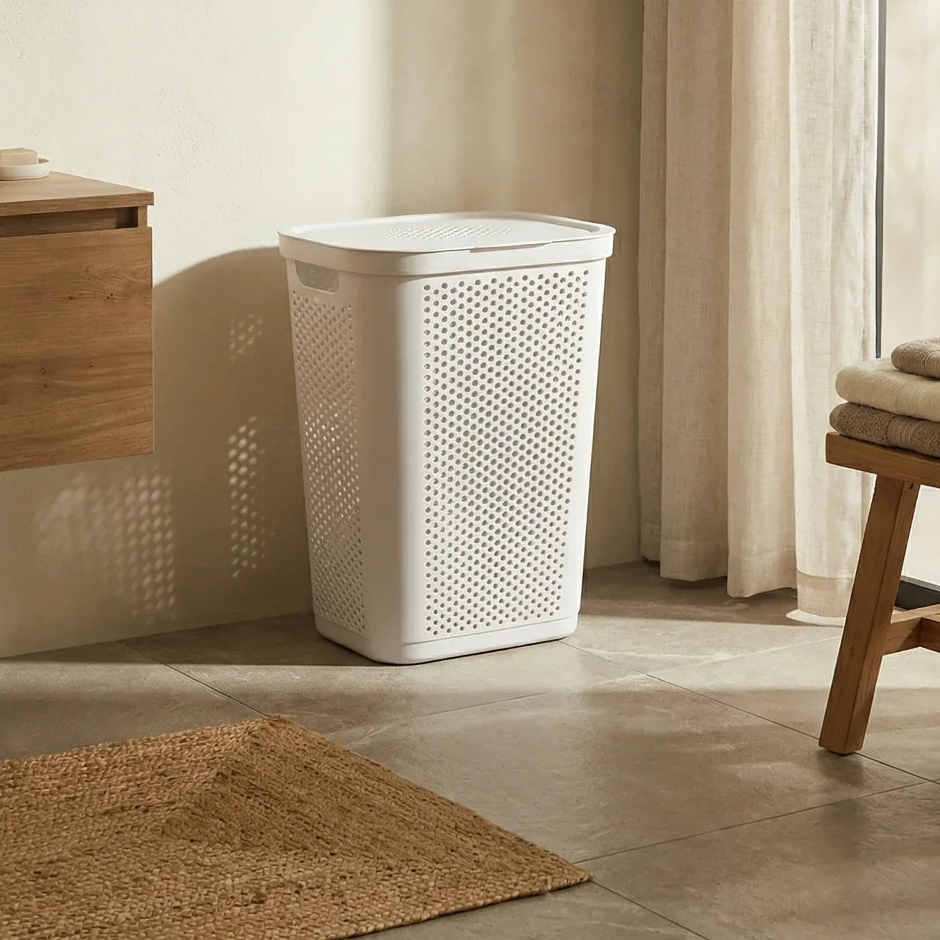 White Laundry Basket Dots A60