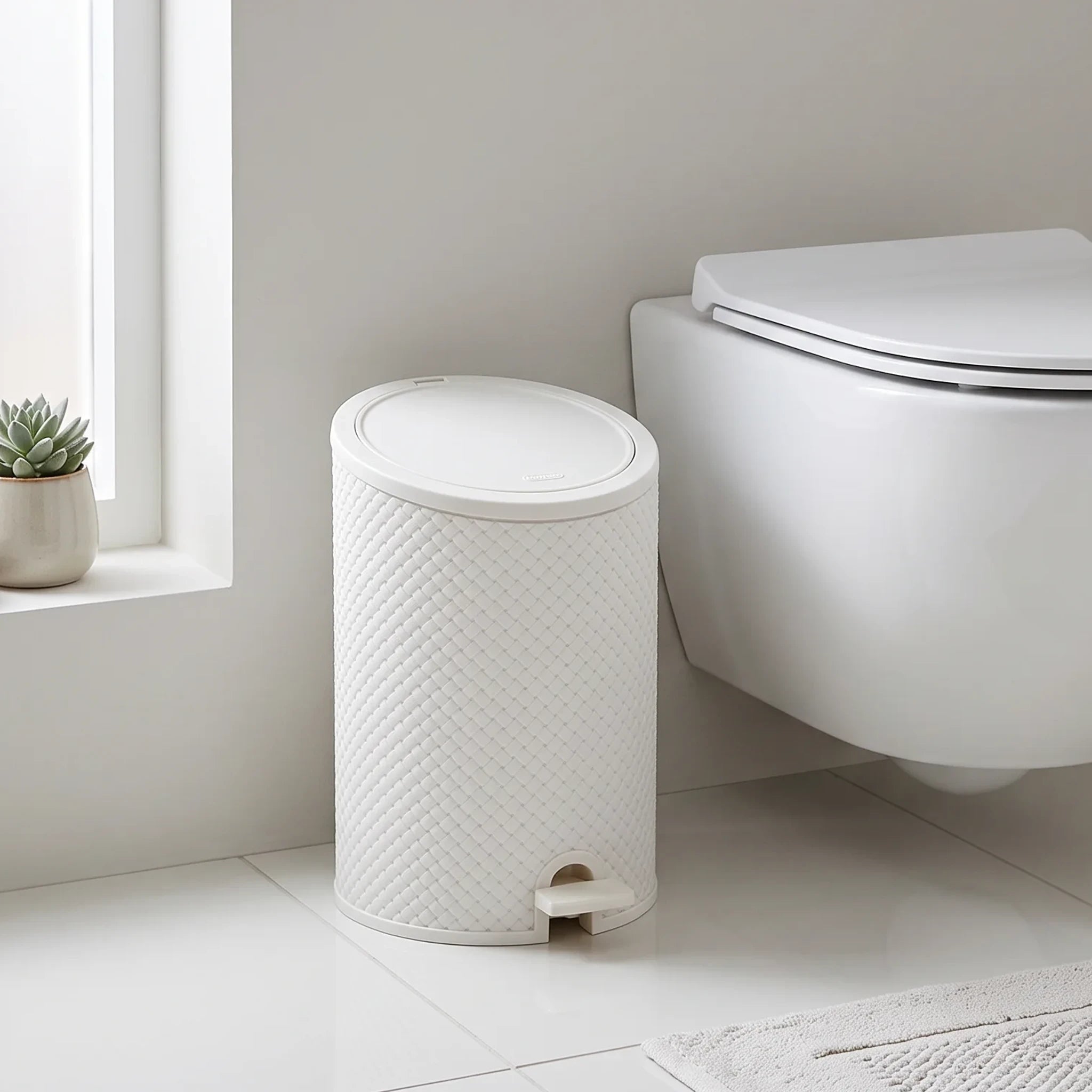 Rattan White Pedal Bin 8L Crown