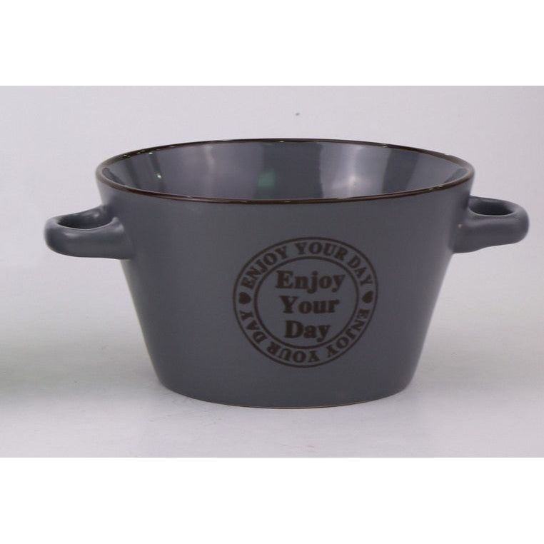 Grey Soup Bowl with Handles