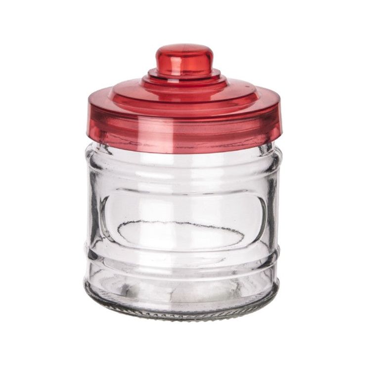 Glass Plastic Jar Spices Lid Red