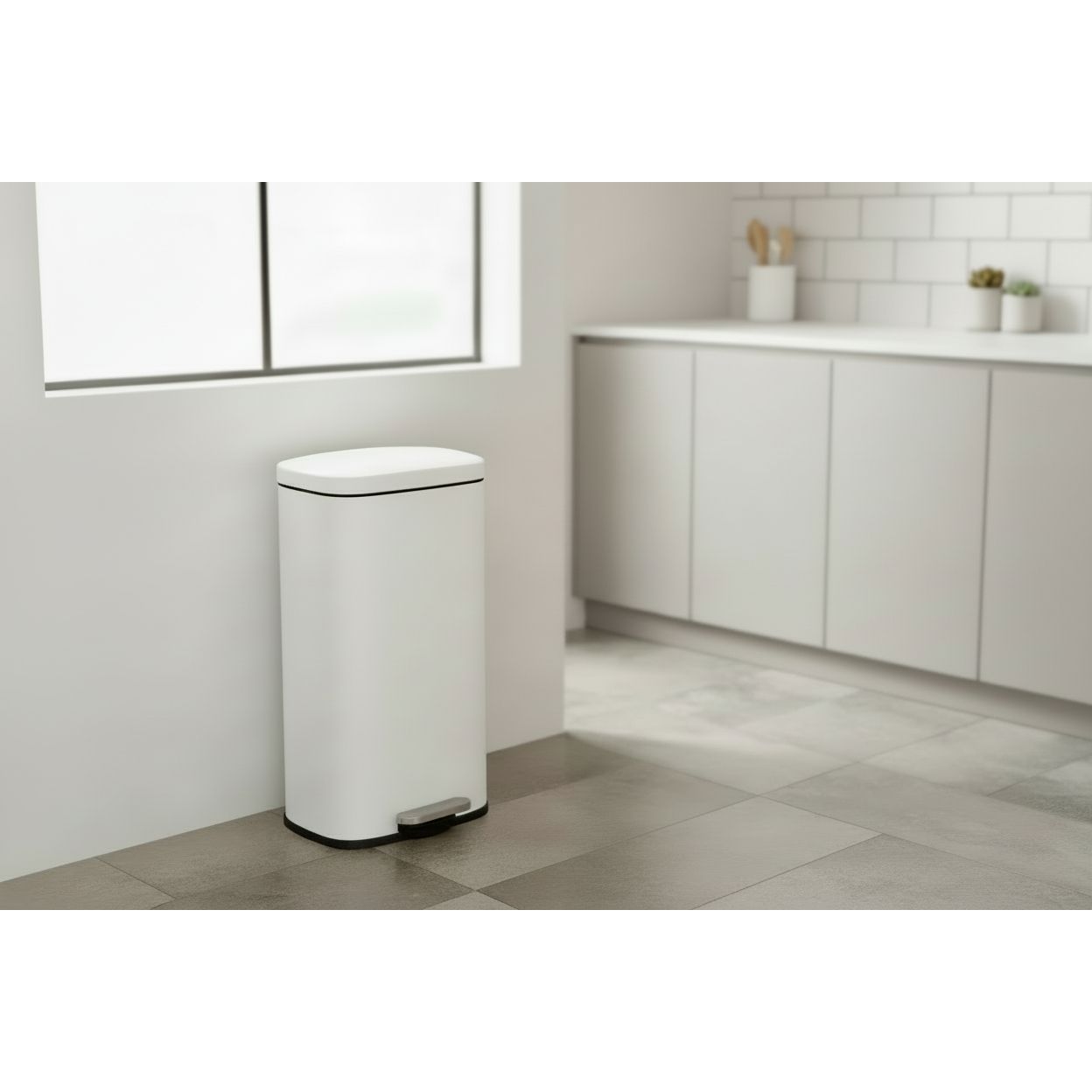Rectangular White Pedal Bin 30L Includes Inner Bin