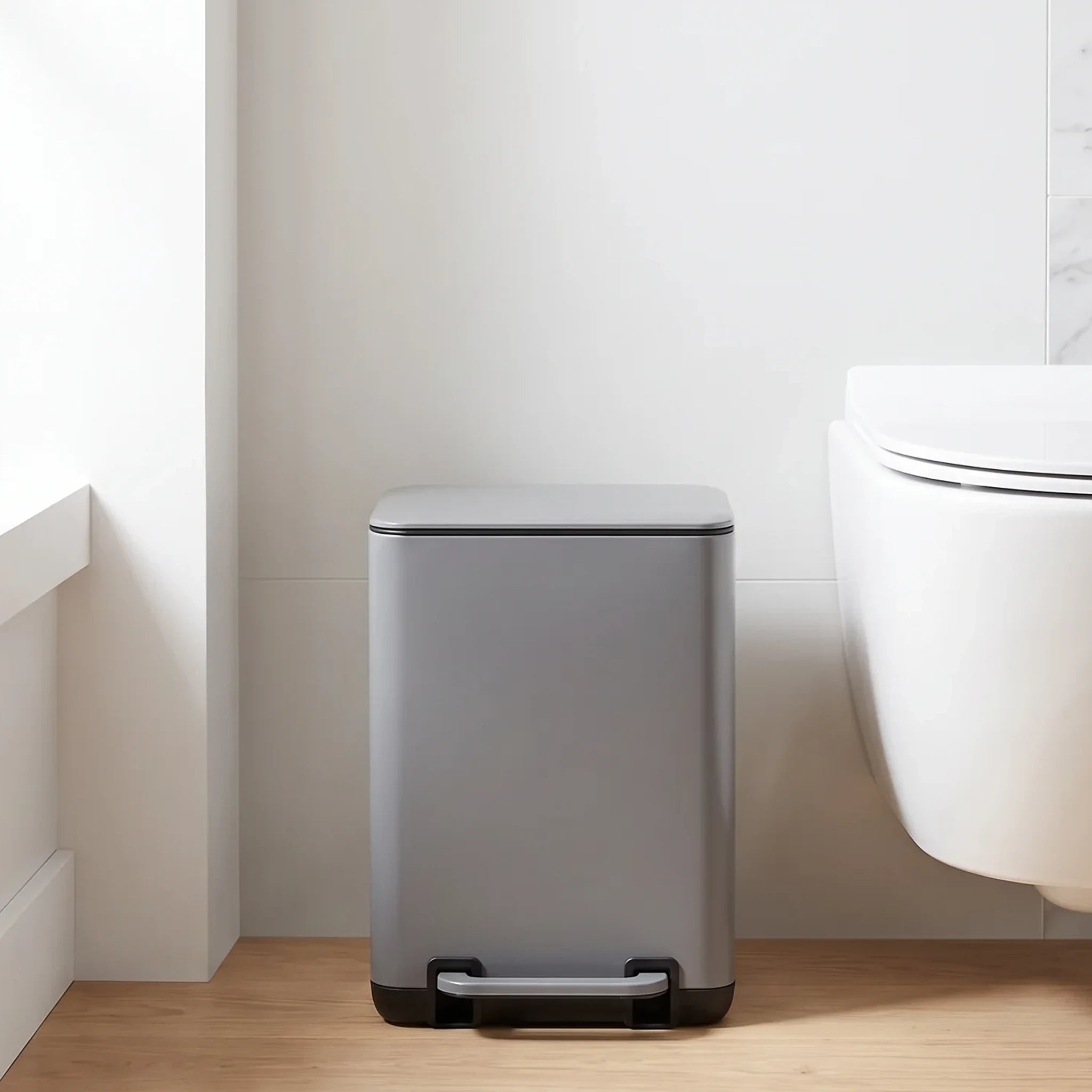 Rectangular Grey Manhattan Bathroom Bin 6L