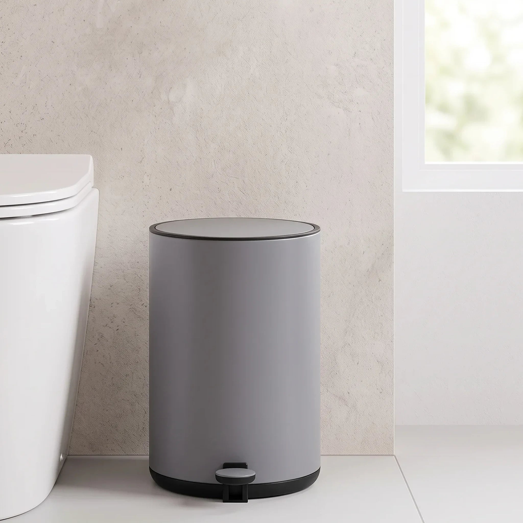 Round Grey Manhattan Bathroom Bin 5L