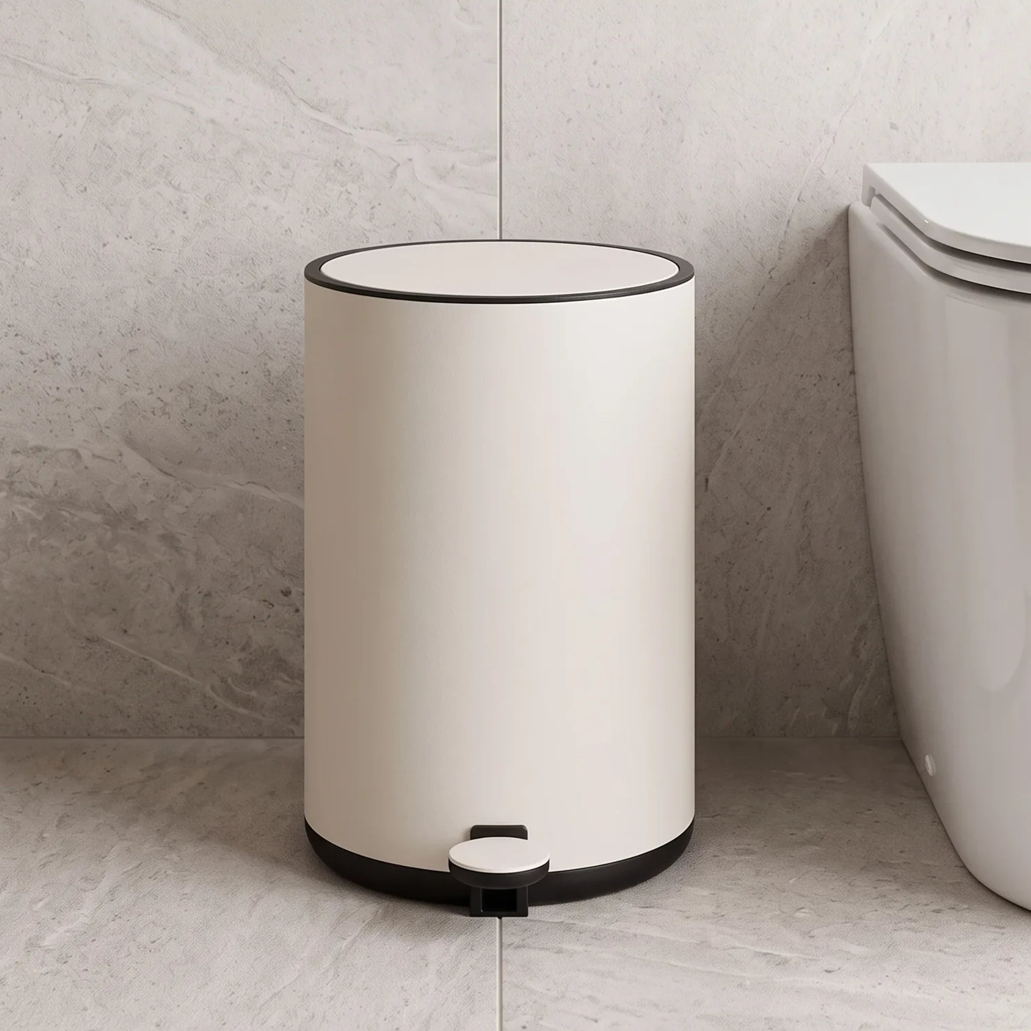Round Cream Manhattan Bathroom Bin 5L