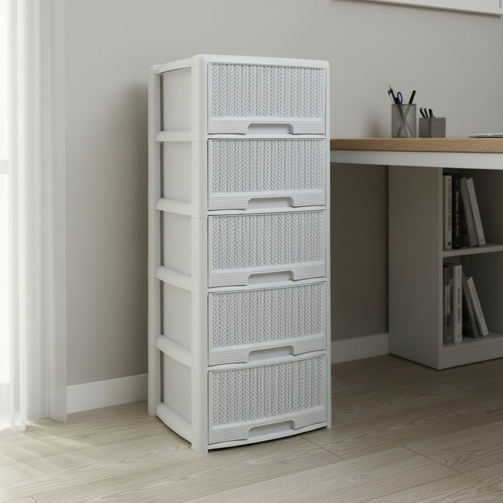 Rattan Drawer Unit 5 Tier White