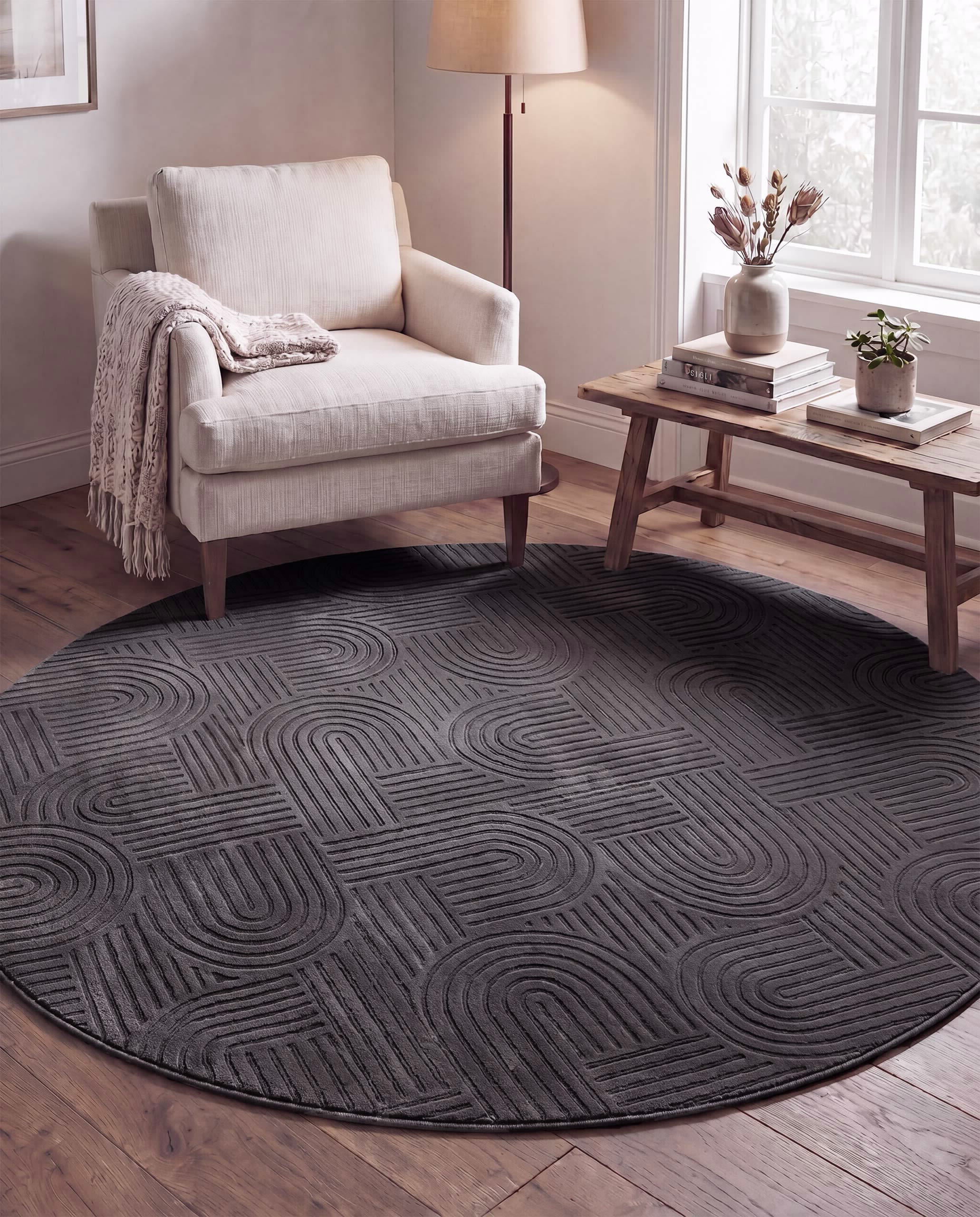 Round Rug 160cm Oska Arch Pattern Grey