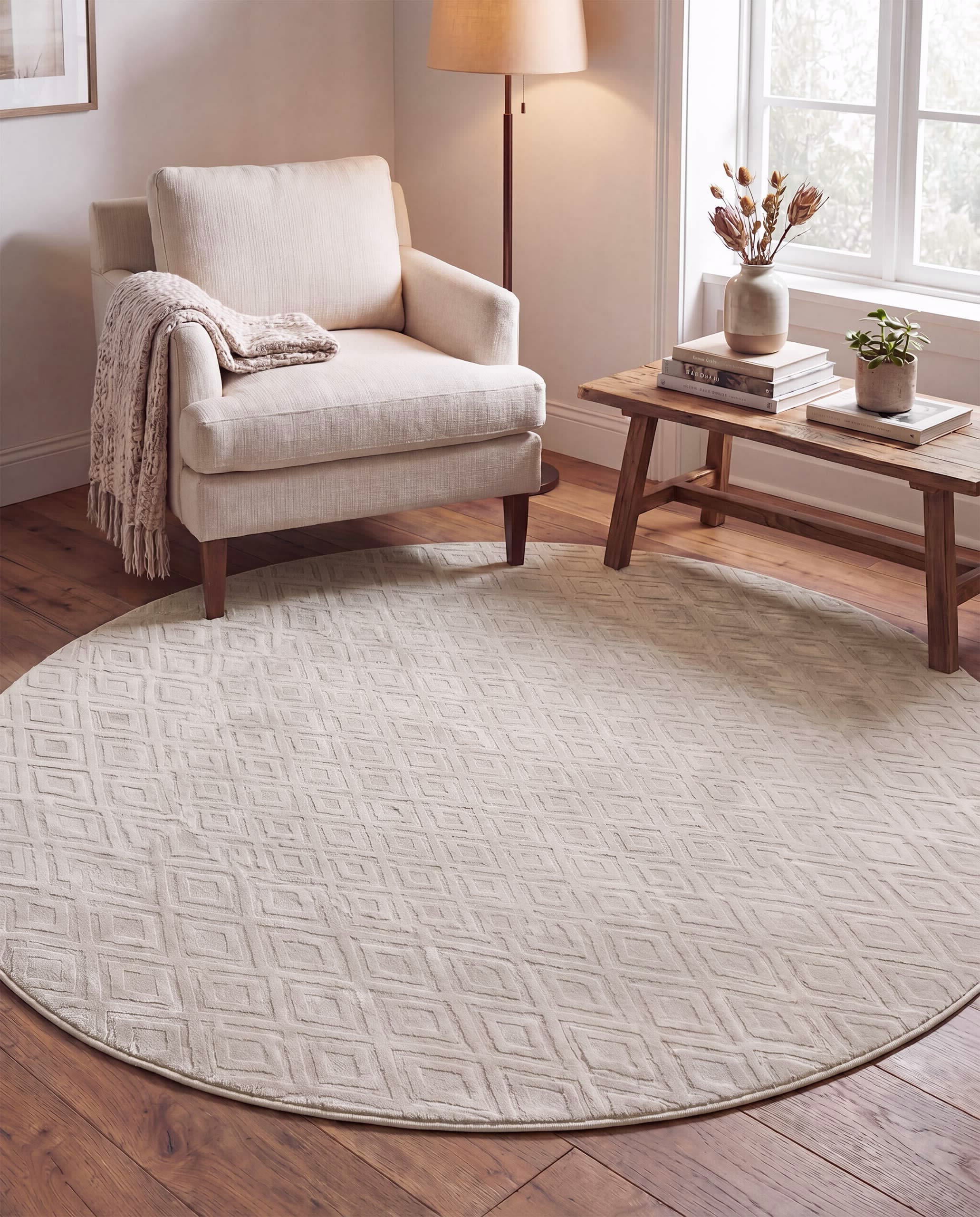 Round Rug 160cm Oska Diamond Pattern Beige