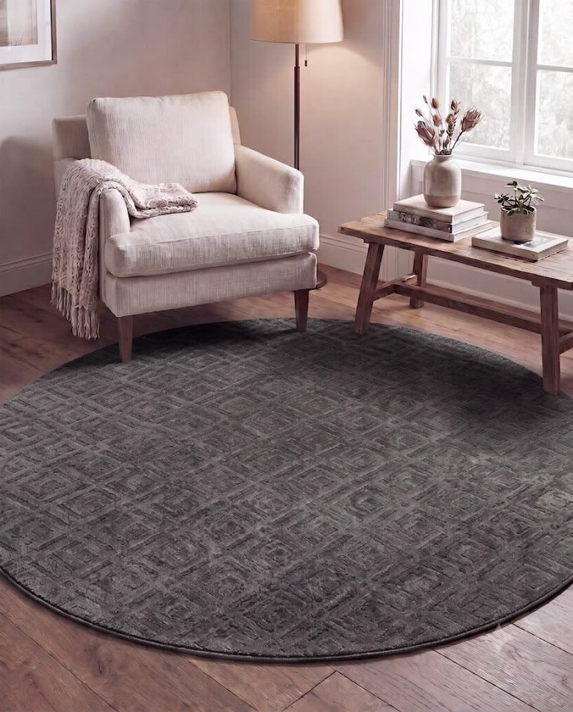 Round Rug 160cm Oska Diamond Pattern Grey