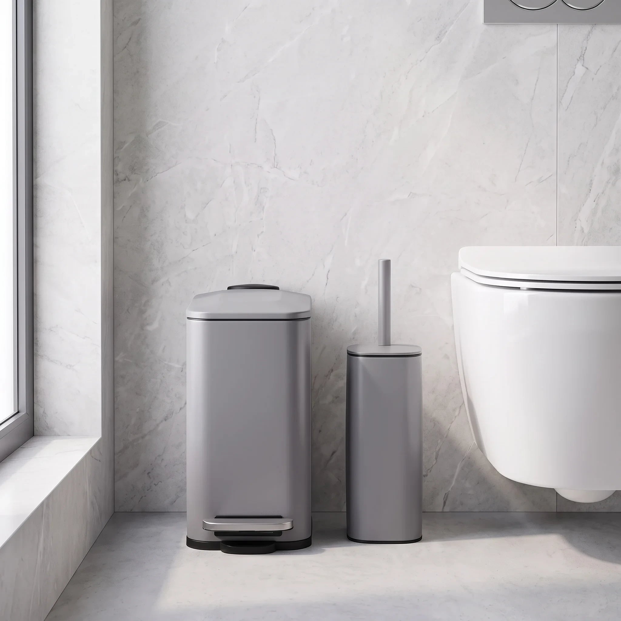 Toilet Grey Set Bin Brush Matte KODI