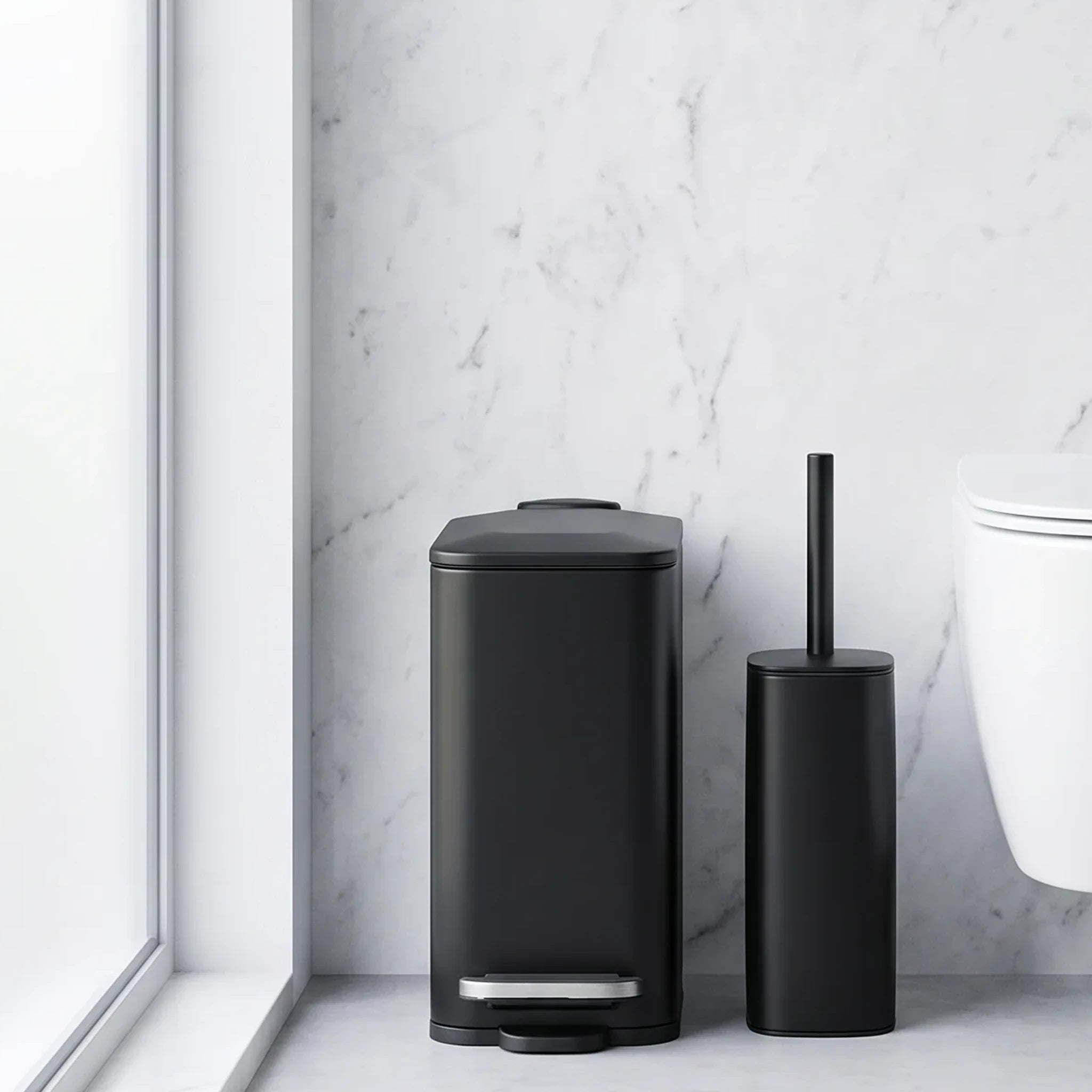 Toilet Black Set Bin Brush KODI