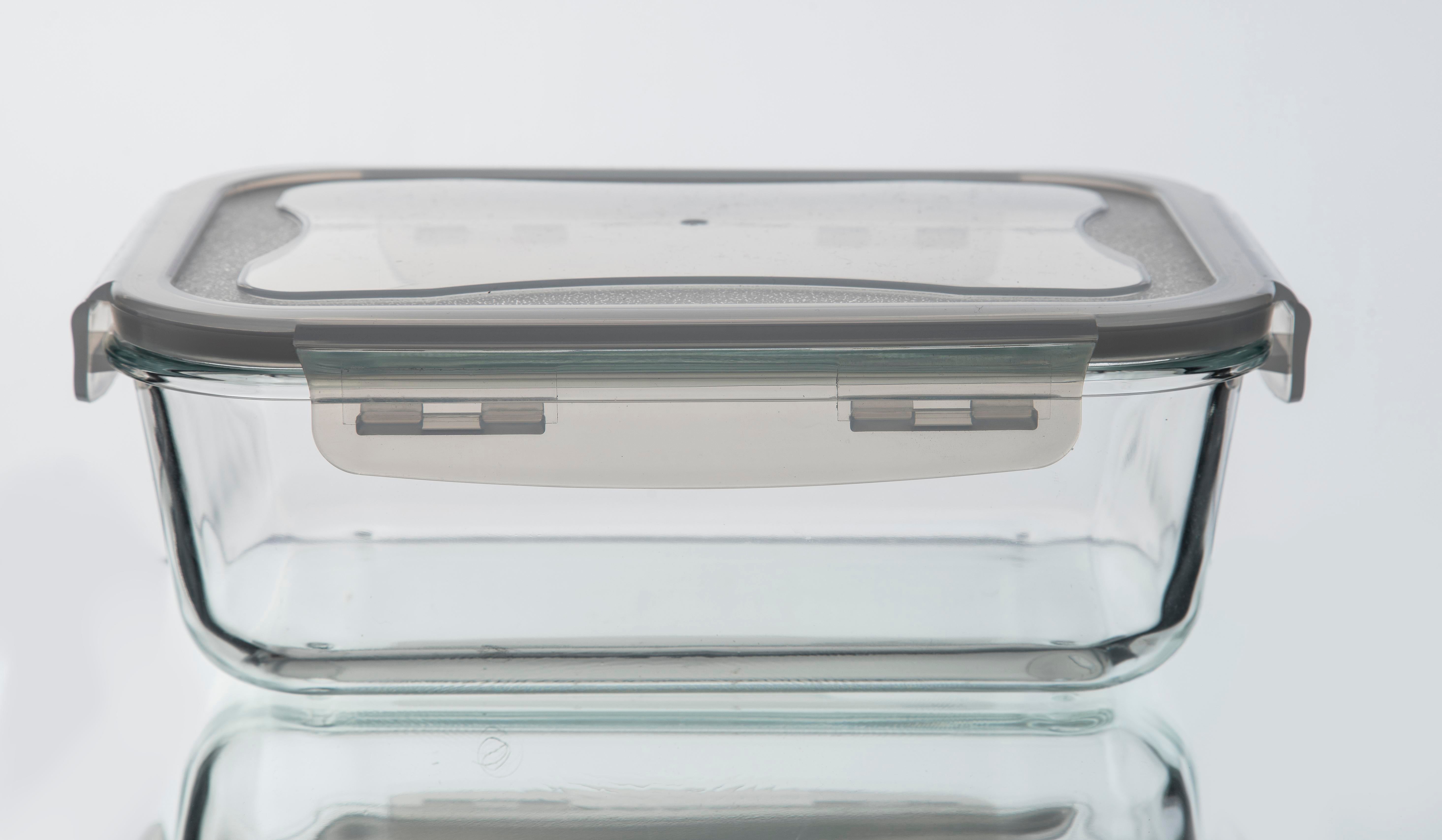Rectangular Glass Storage Box 1L Lid Plastic Soltam