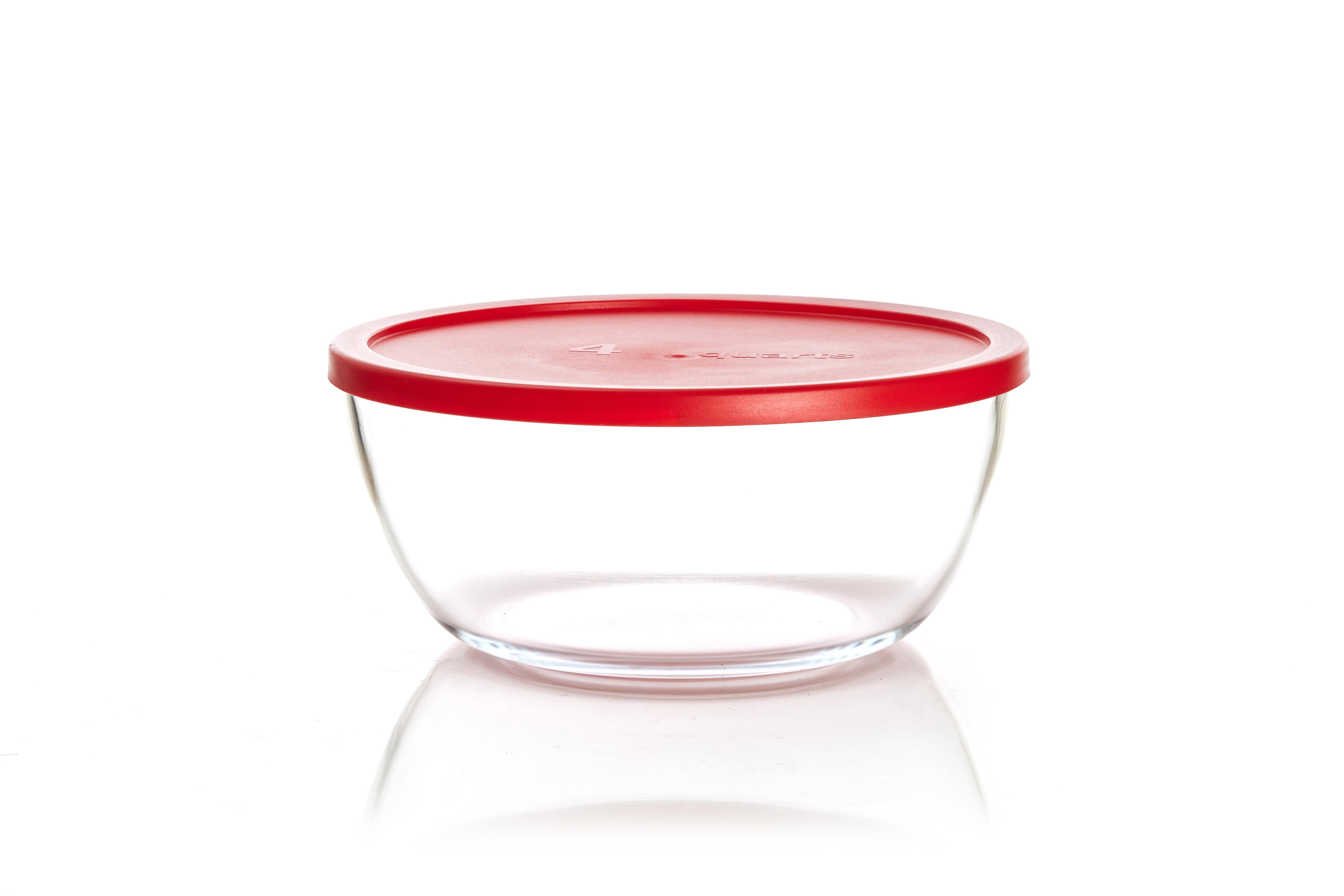 Red Bowl with Lid 3.8L Glass Soltam