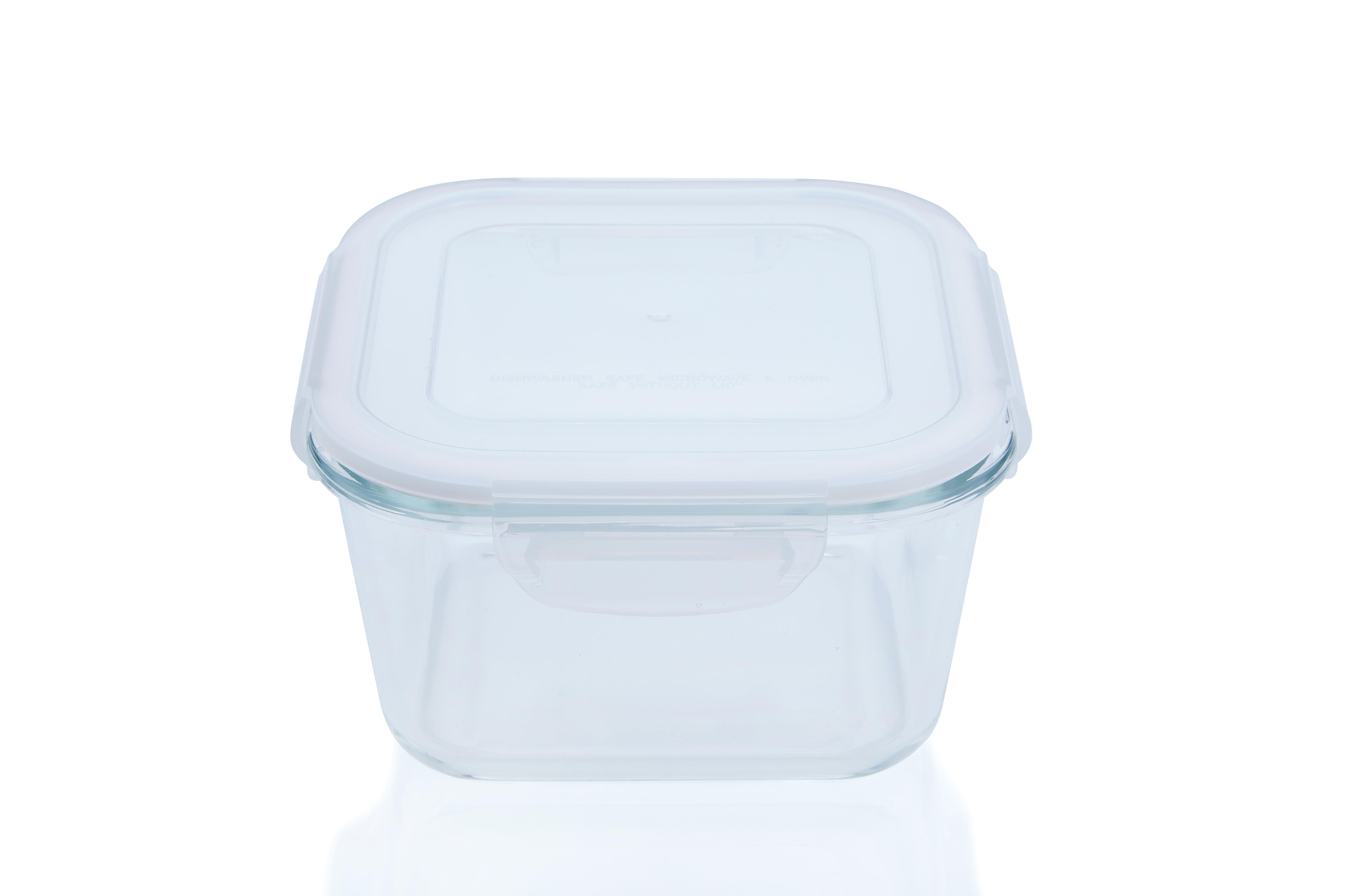 Square Glass Storage Box 1.9L Lid Plastic Soltam