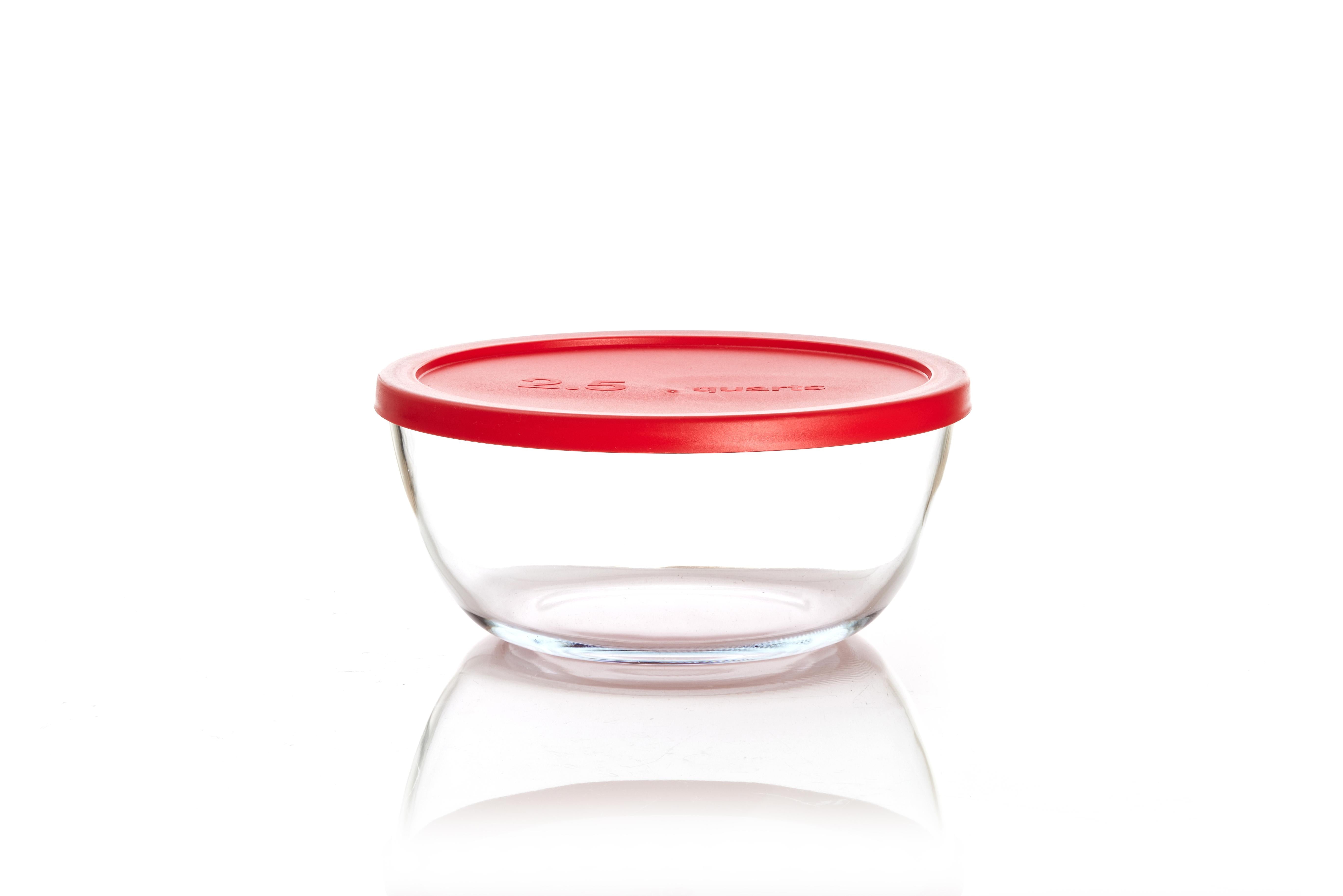 Red Bowl with Lid 2.4L Glass Soltam