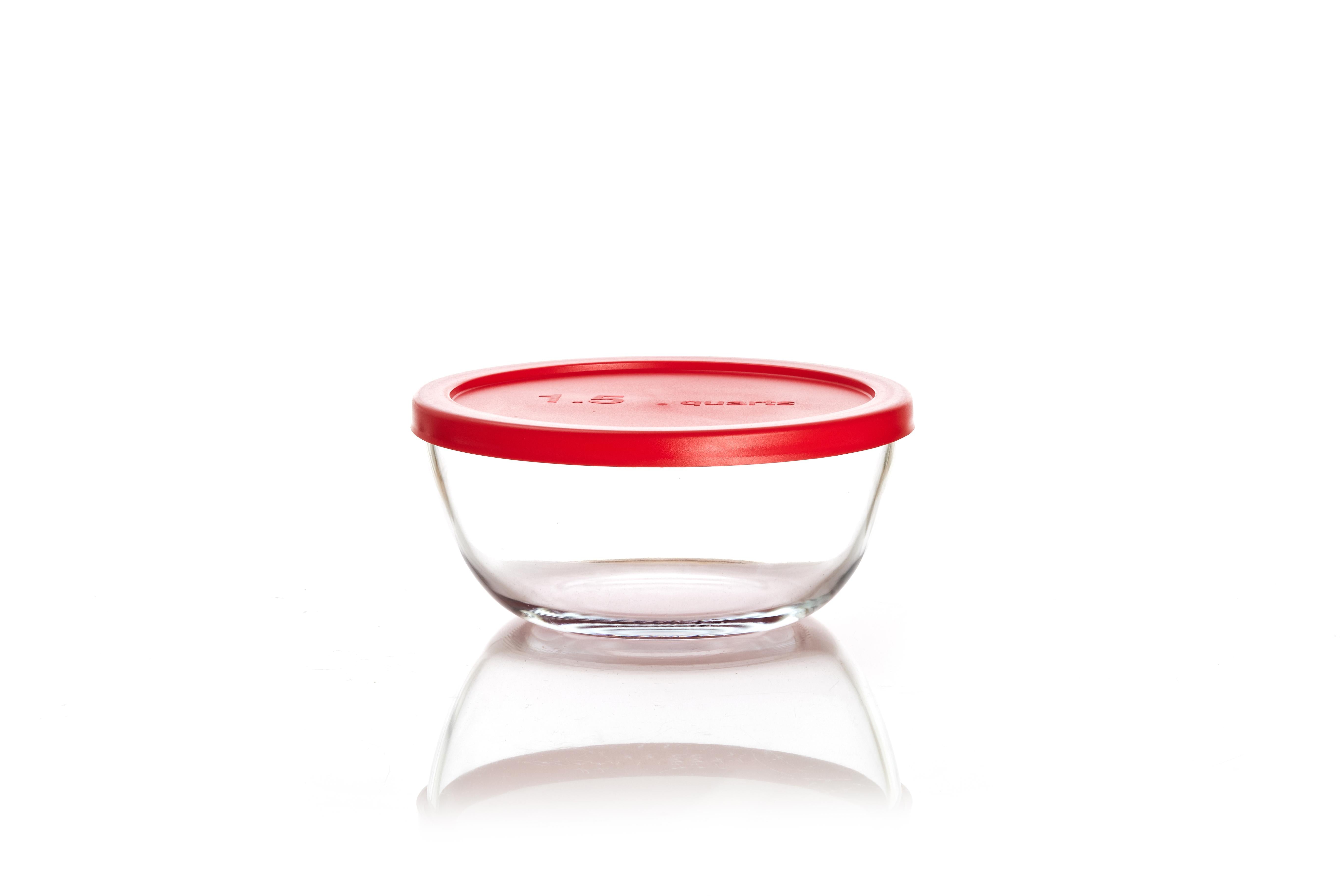 Red Bowl with Lid 1.5L Glass Soltam