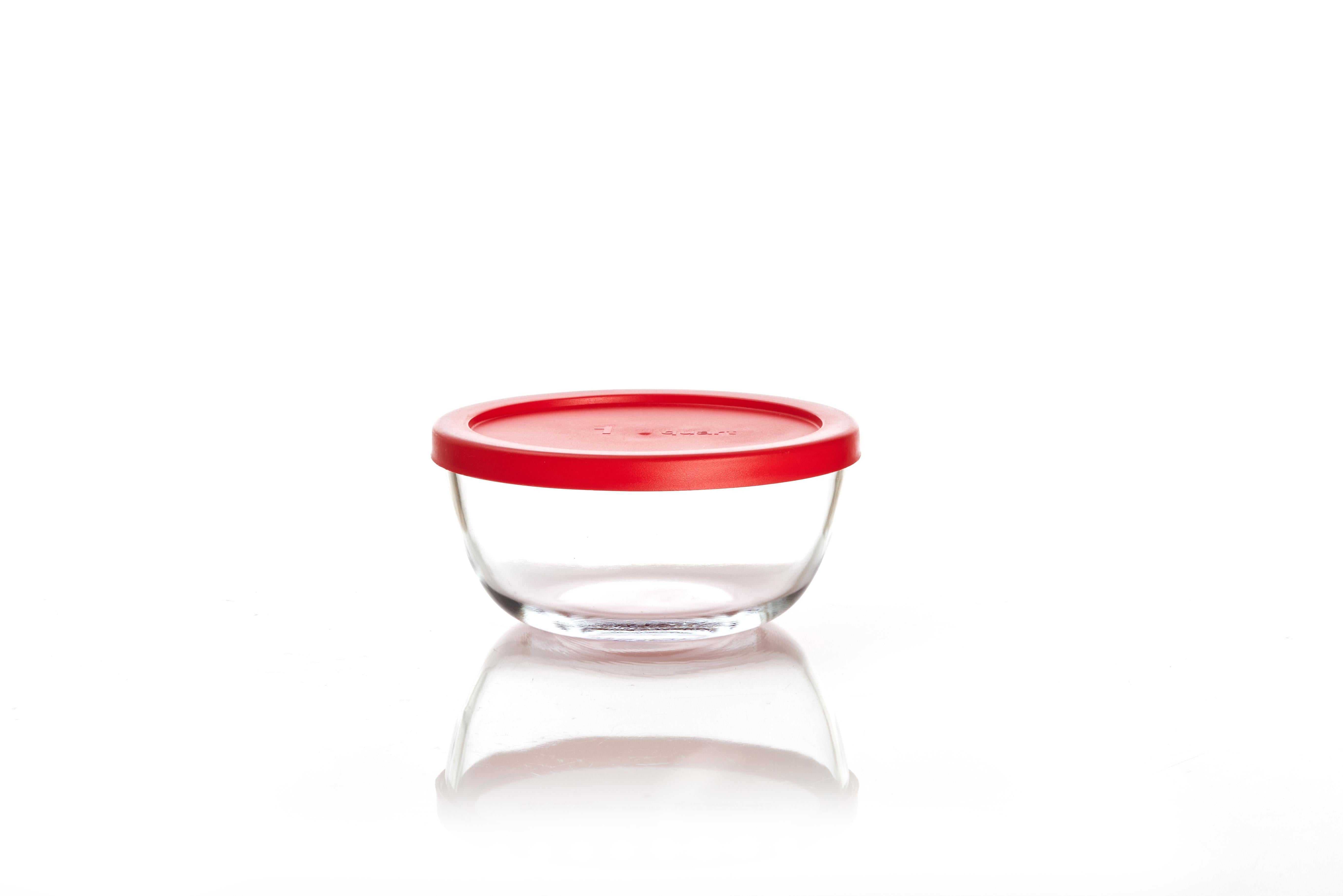 Red Bowl with Lid 0.95L Glass Soltam